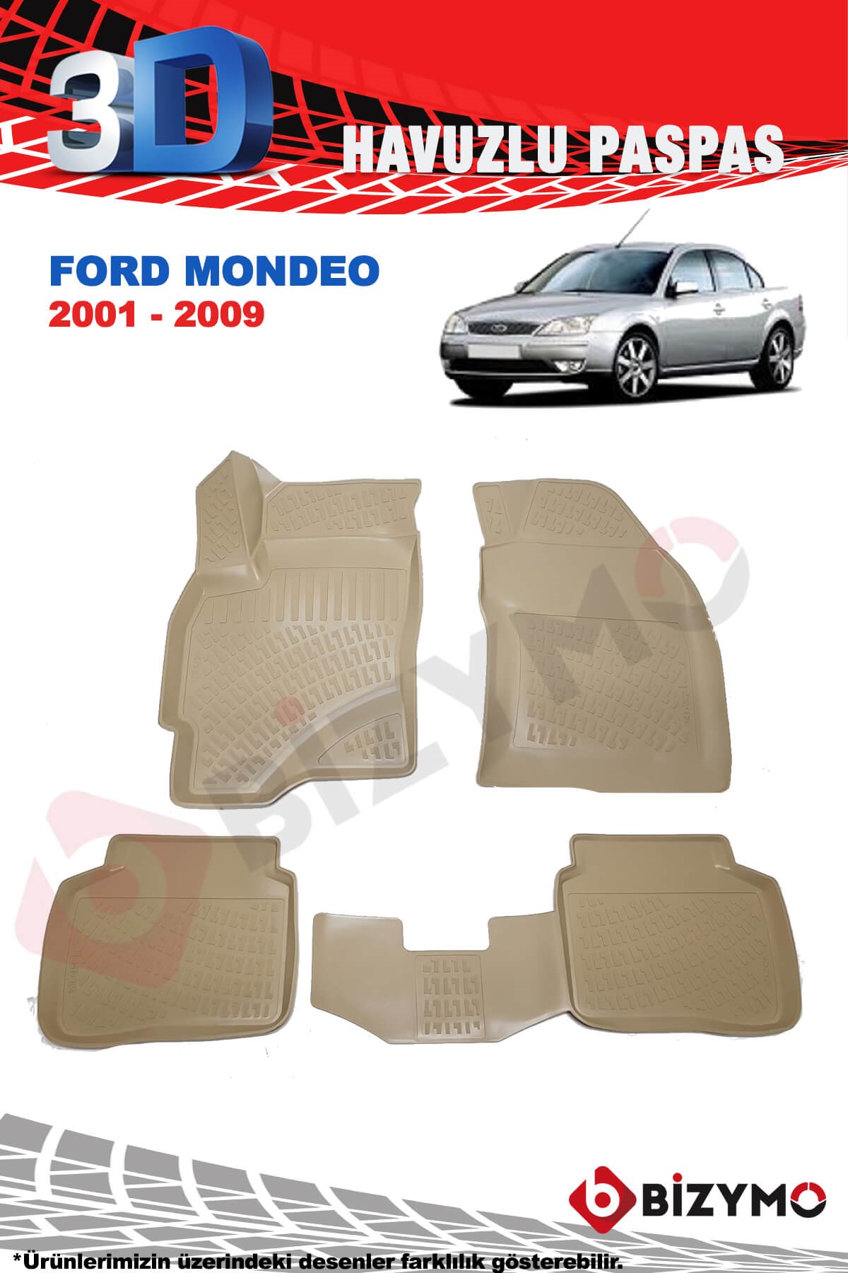 Ford Mondeo Sedan 2001-2007 3D Havuzlu Bej Paspas Takımı Bizymo