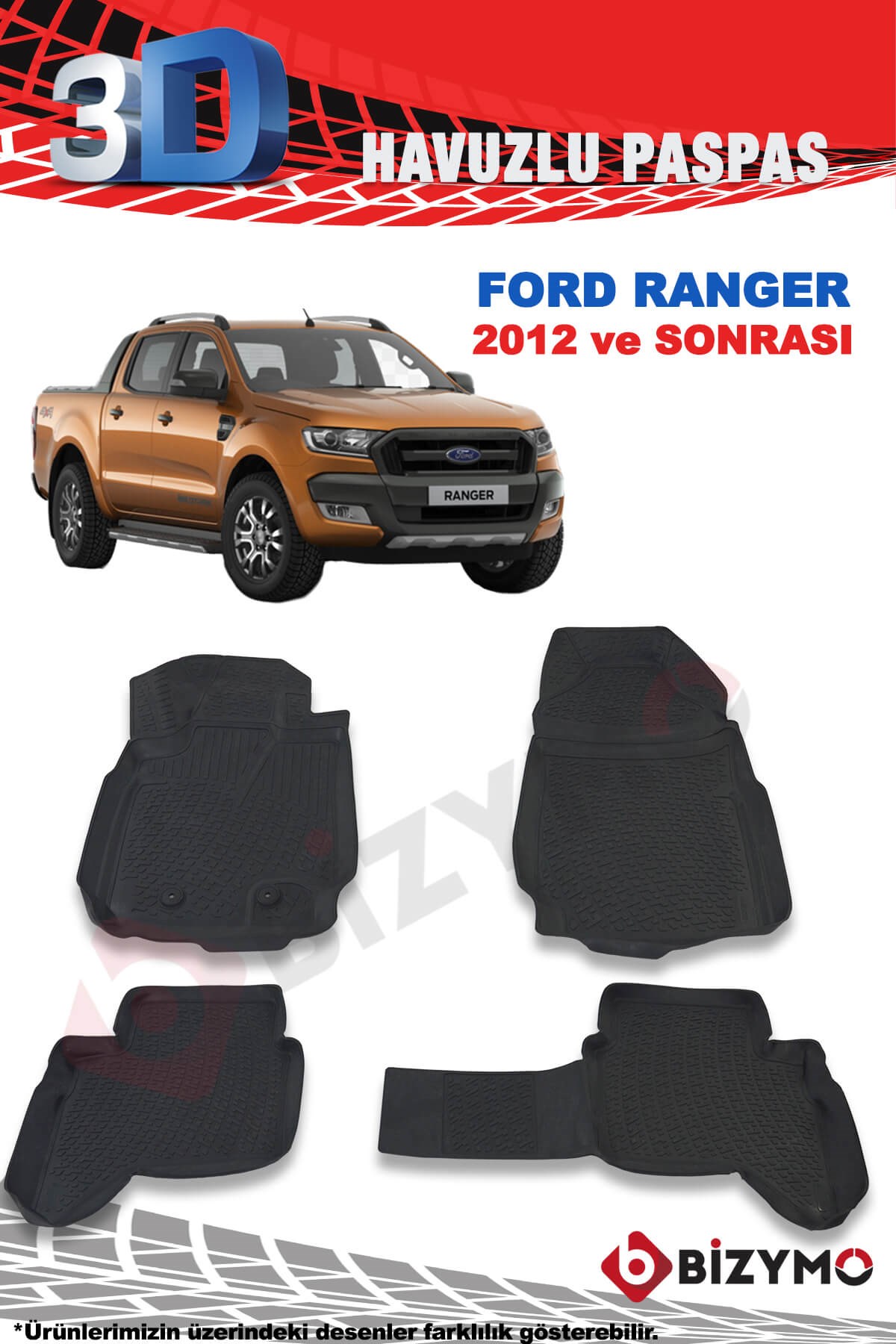 Ford Ranger 2012 Ve Sonrası 3D Paspas Takımı Bizymo