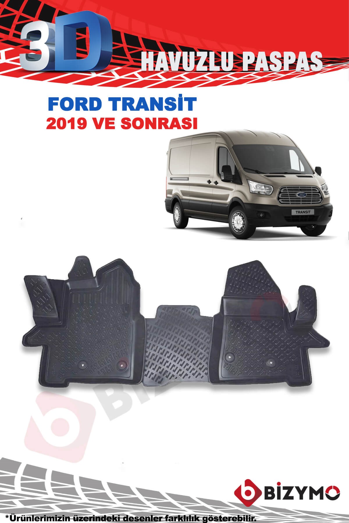 Ford Transit 2019 ve Sonrası 3D Havuzlu Paspas Takımı Bizymo