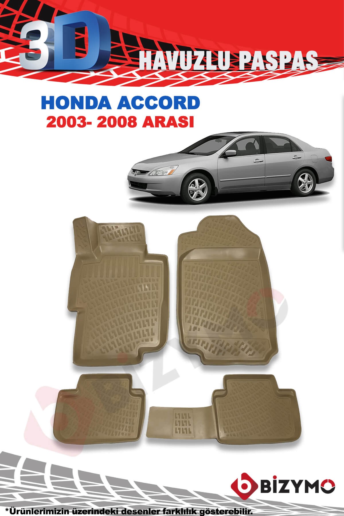 Honda Accord 2003-2008 3D Havuzlu Bej Paspas Takımı Bizymo