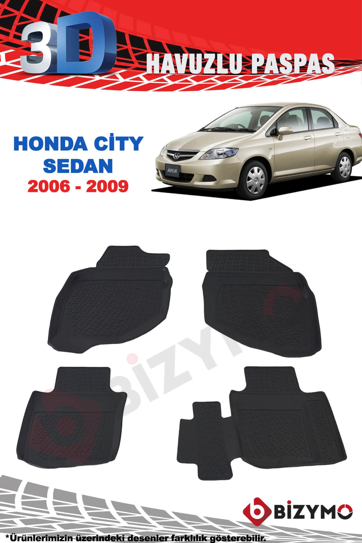 Honda City Sedan 2006-2009 3D Havuzlu Paspas Takımı Bizymo