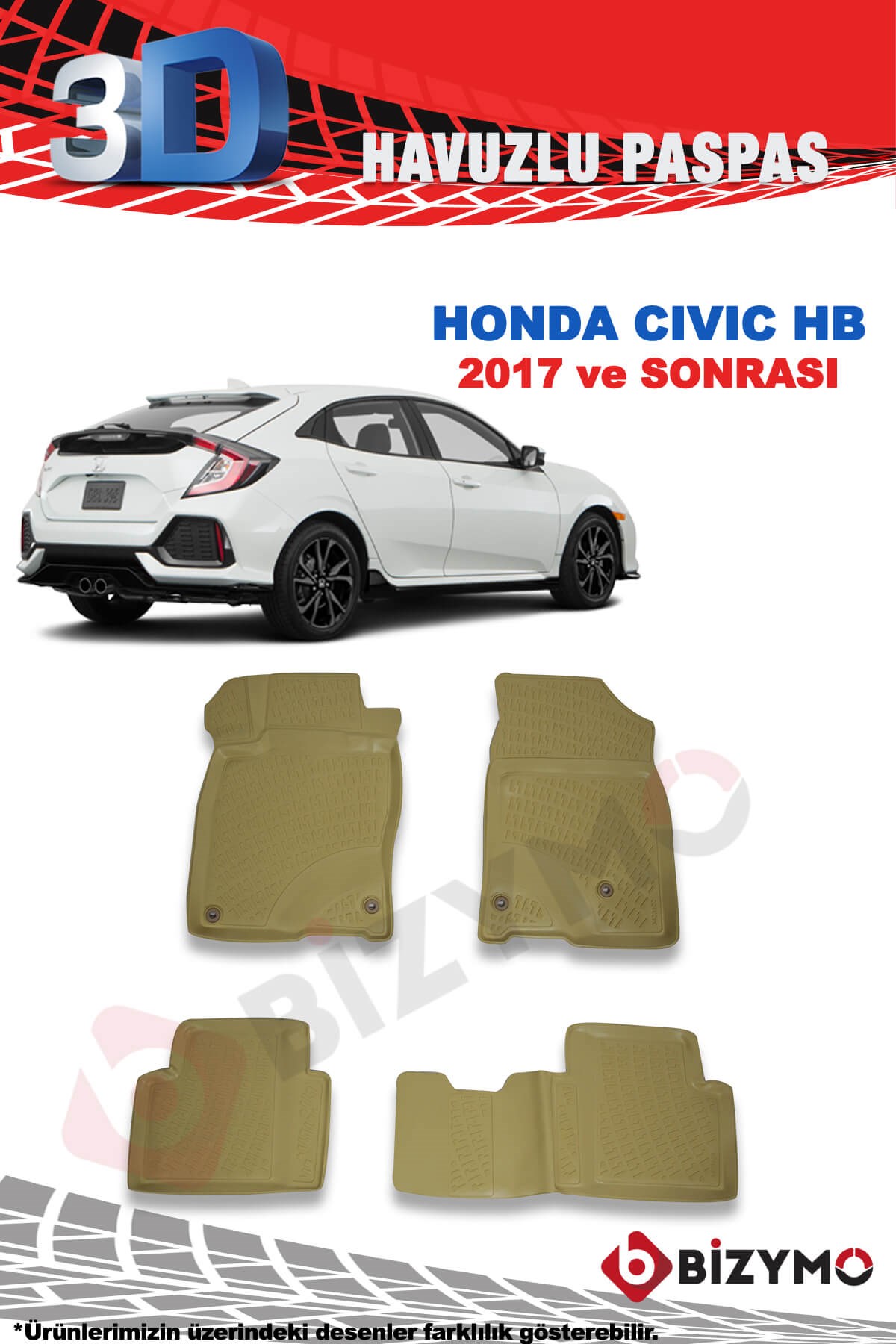 Honda Civic Hb 2016 ve Sonrası 3D Bej Paspas Takımı Bizymo