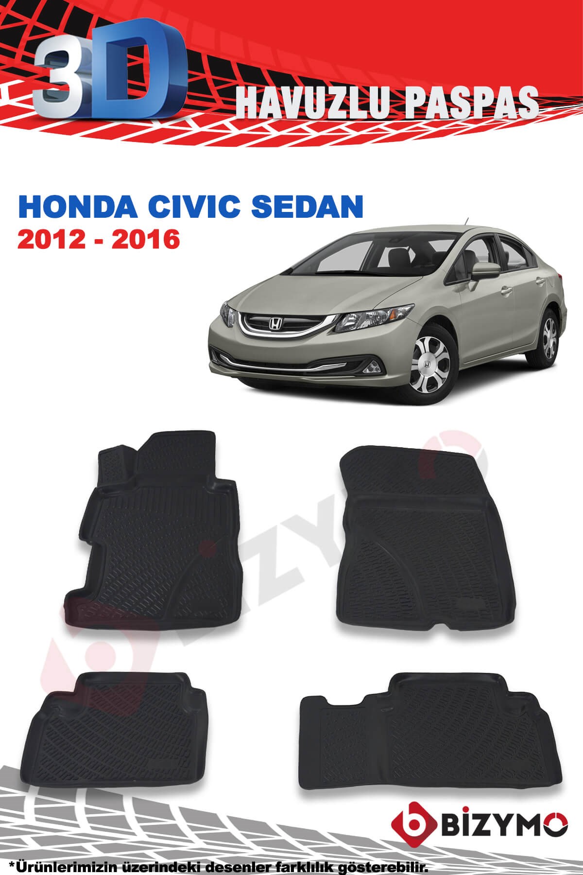 Honda Civic Sedan 2012-2016 3D Paspas Takımı Bizymo