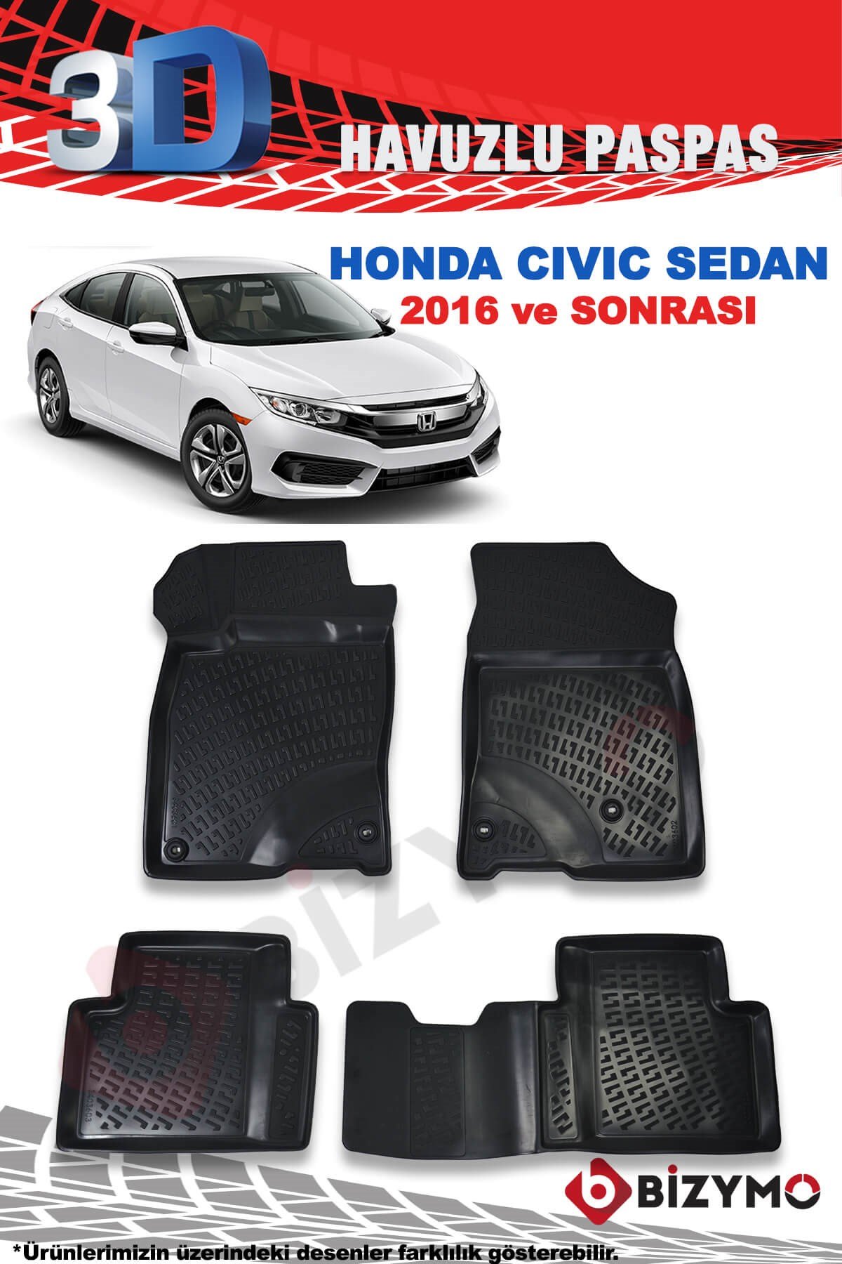 Honda Civic Sedan 2016 Ve Sonrası 3D Paspas Takımı Bizymo