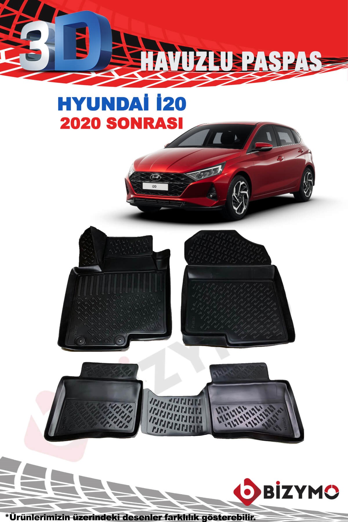 Hyundai İ20 2020+ 3D Havuzlu Paspas Takımı Bizymo