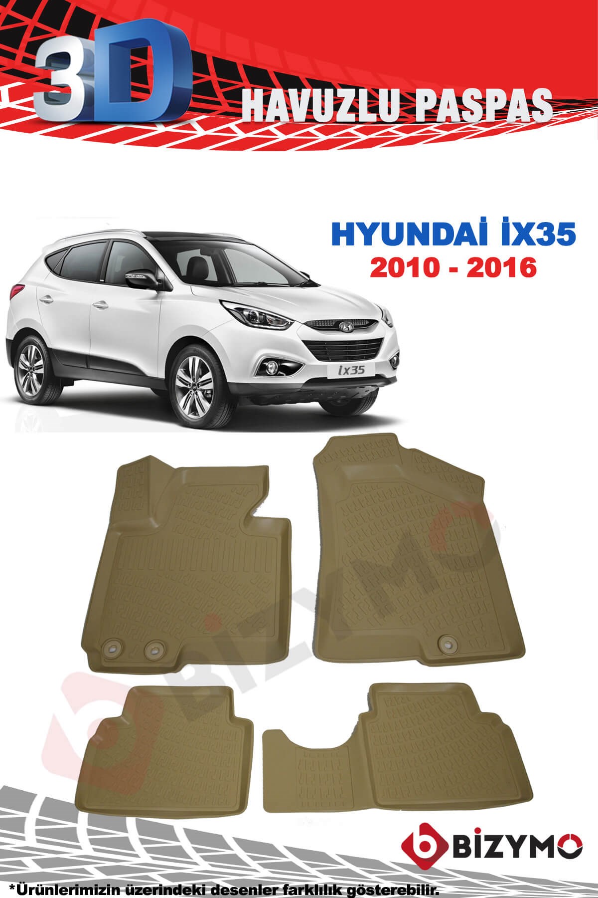 Hyundai İx35 2010-2016 3D Bej Havuzlu Paspas Takımı Bizymo