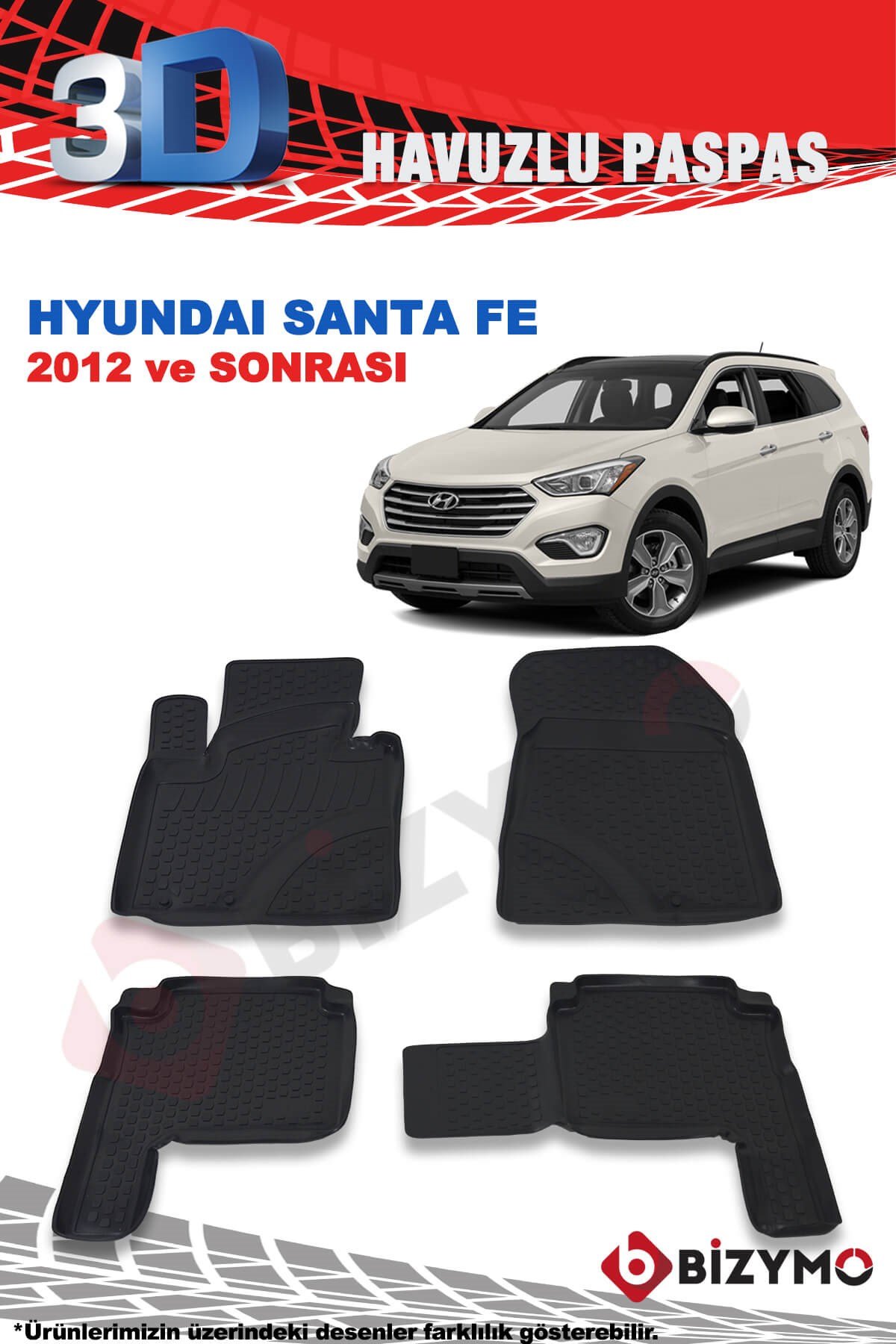 Hyundai Santa Fe 2012 Ve Sonrası 3D Paspas Takımı Bizymo