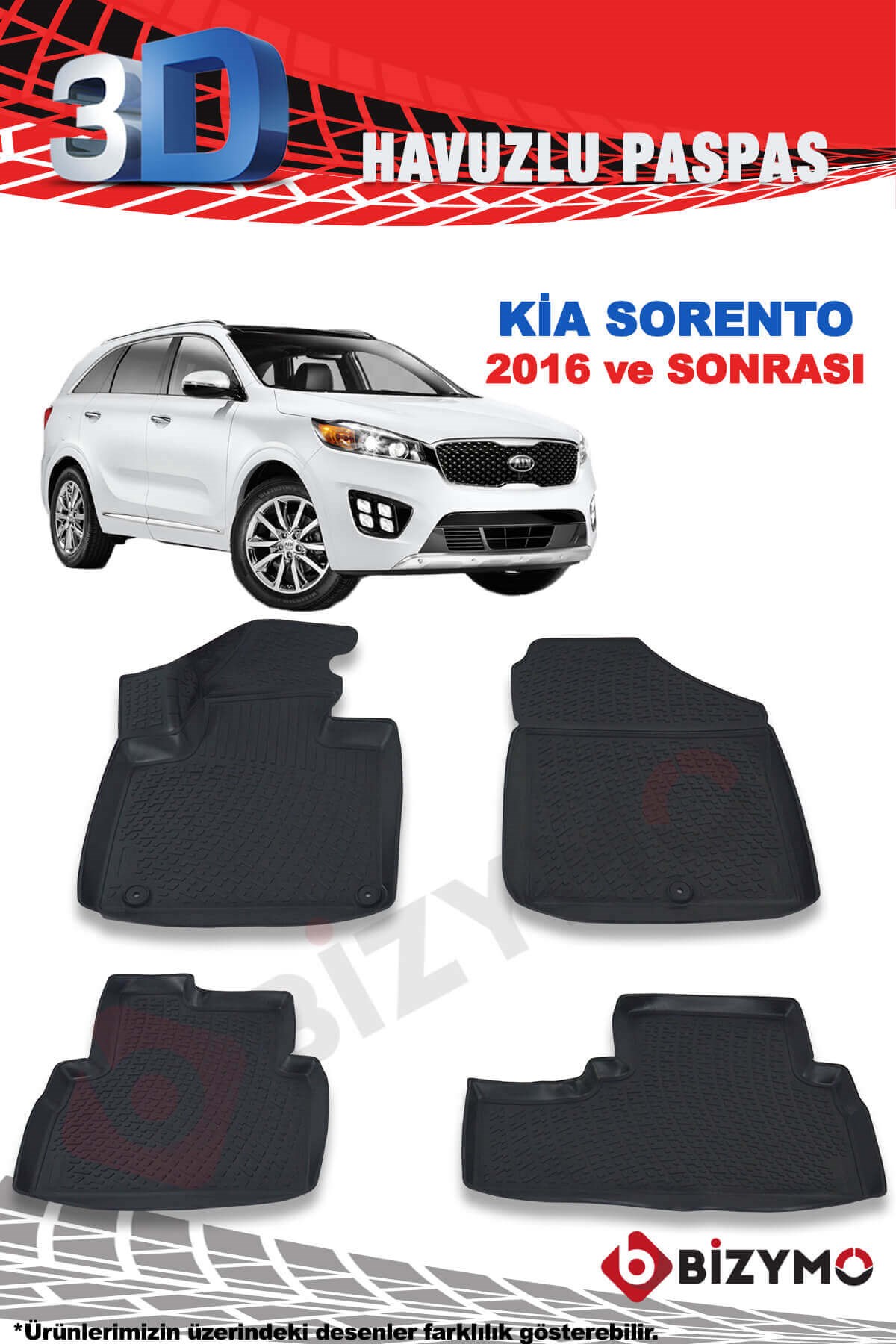 Kia Sorento 2016 Ve Sonrası 3D Paspas Takımı Bizymo