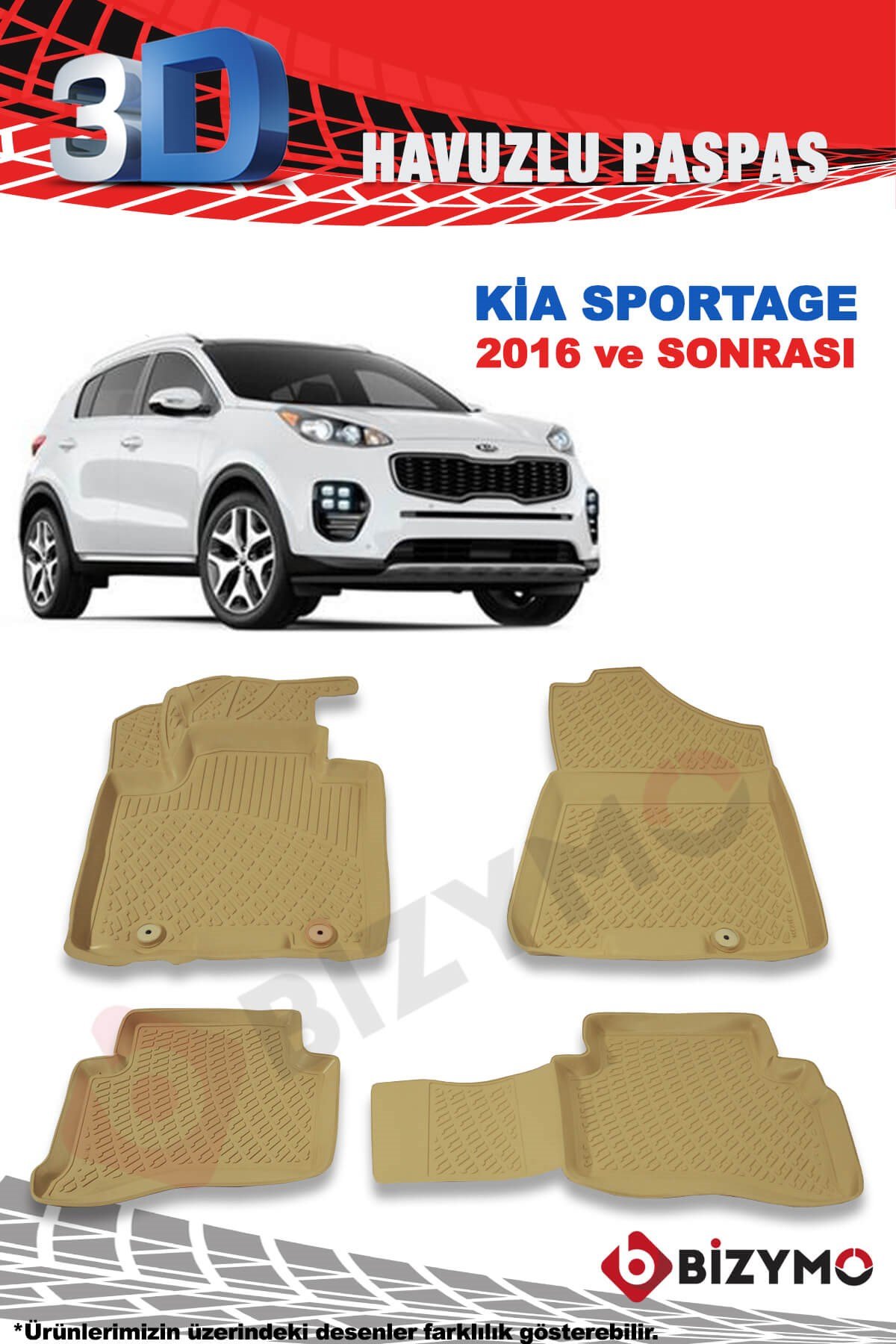 Kia Sportage 2016 Ve Sonrası 3D Bej Paspas Takımı Bizymo