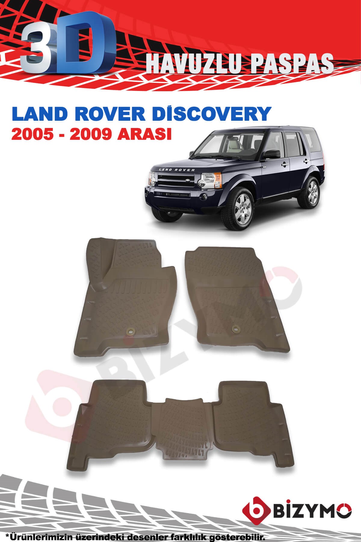 Land Rover Discovery 3 2005-2009 Bej 3D Havuzlu Paspas Takımı Bizymo