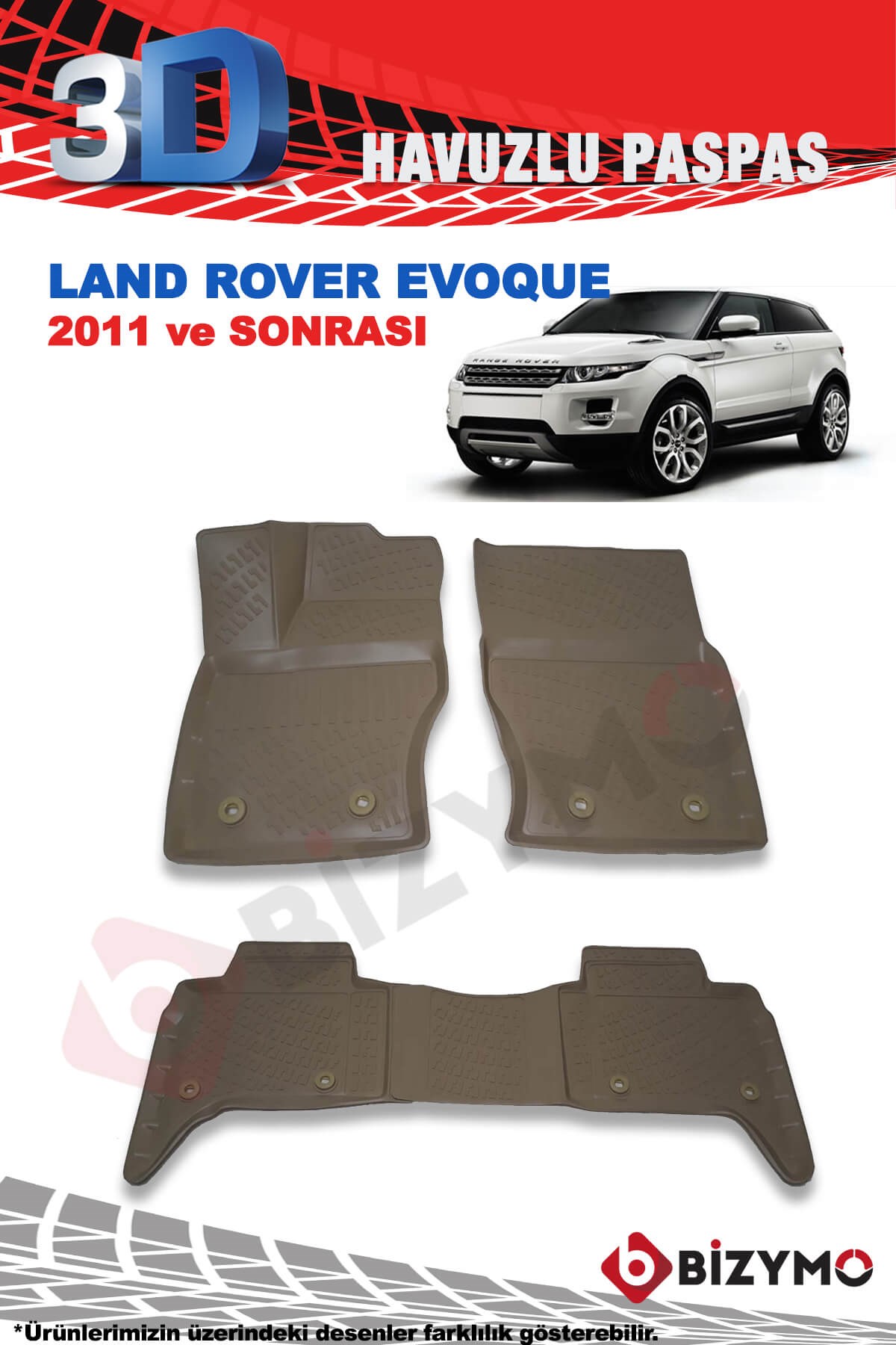 Land Rover Evoque 2011+ Bej 3D Havuzlu Paspas Takımı Bizymo