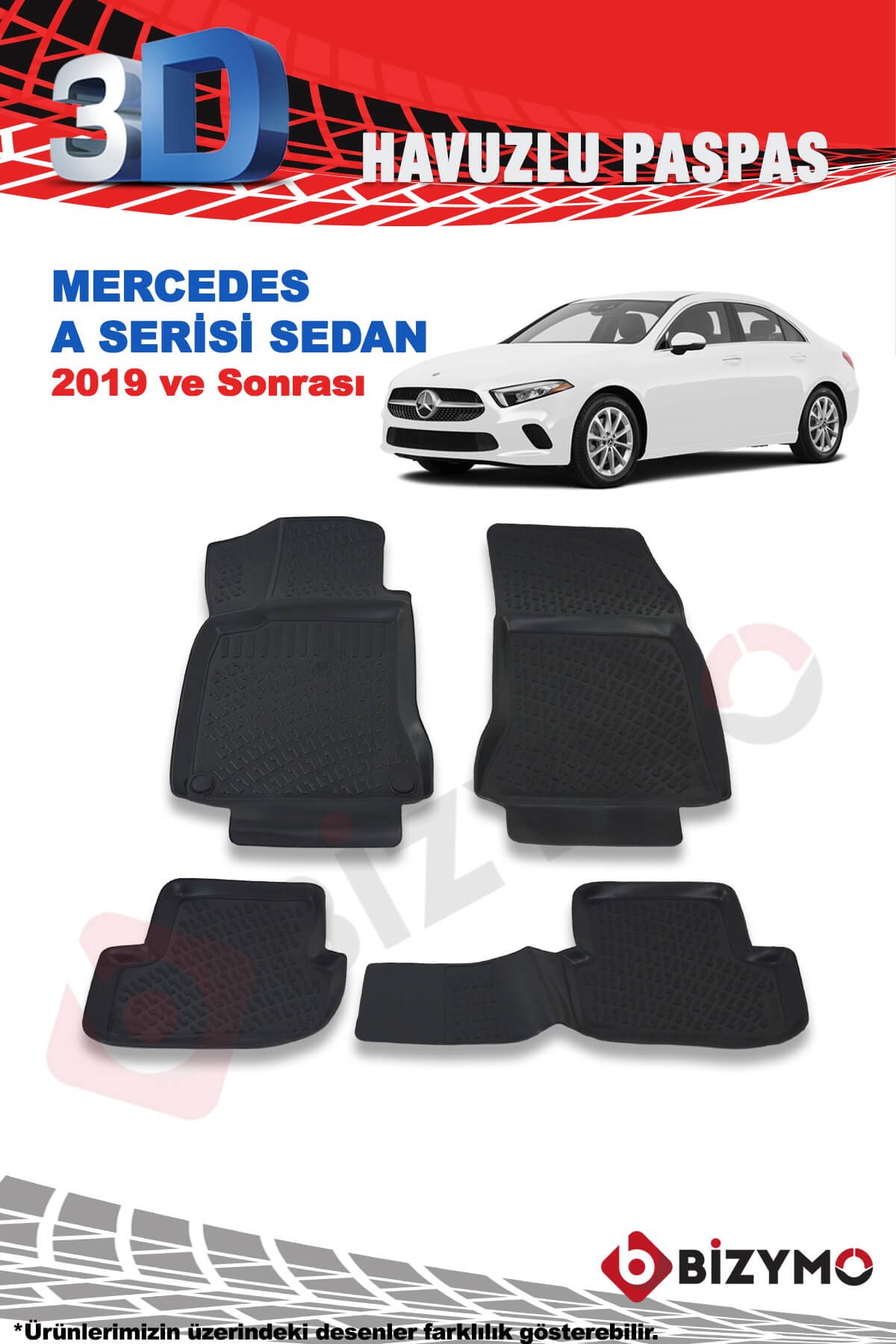 Mercedes A serisi Sedan 2019+ 3D Havuzlu Paspas Takımı Bizymo