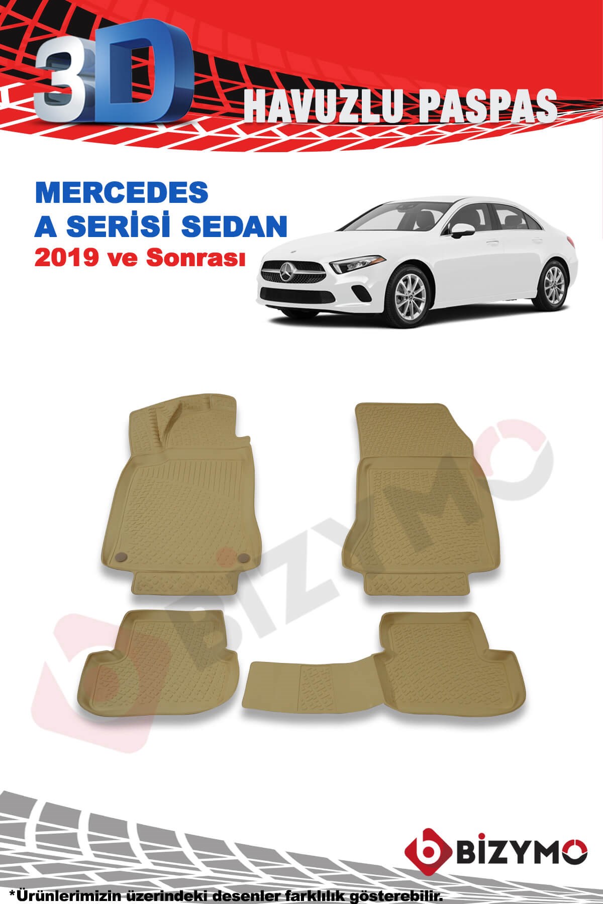 Mercedes A serisi Sedan 2019+ 3D Havuzlu Bej Paspas Takımı Bizymo