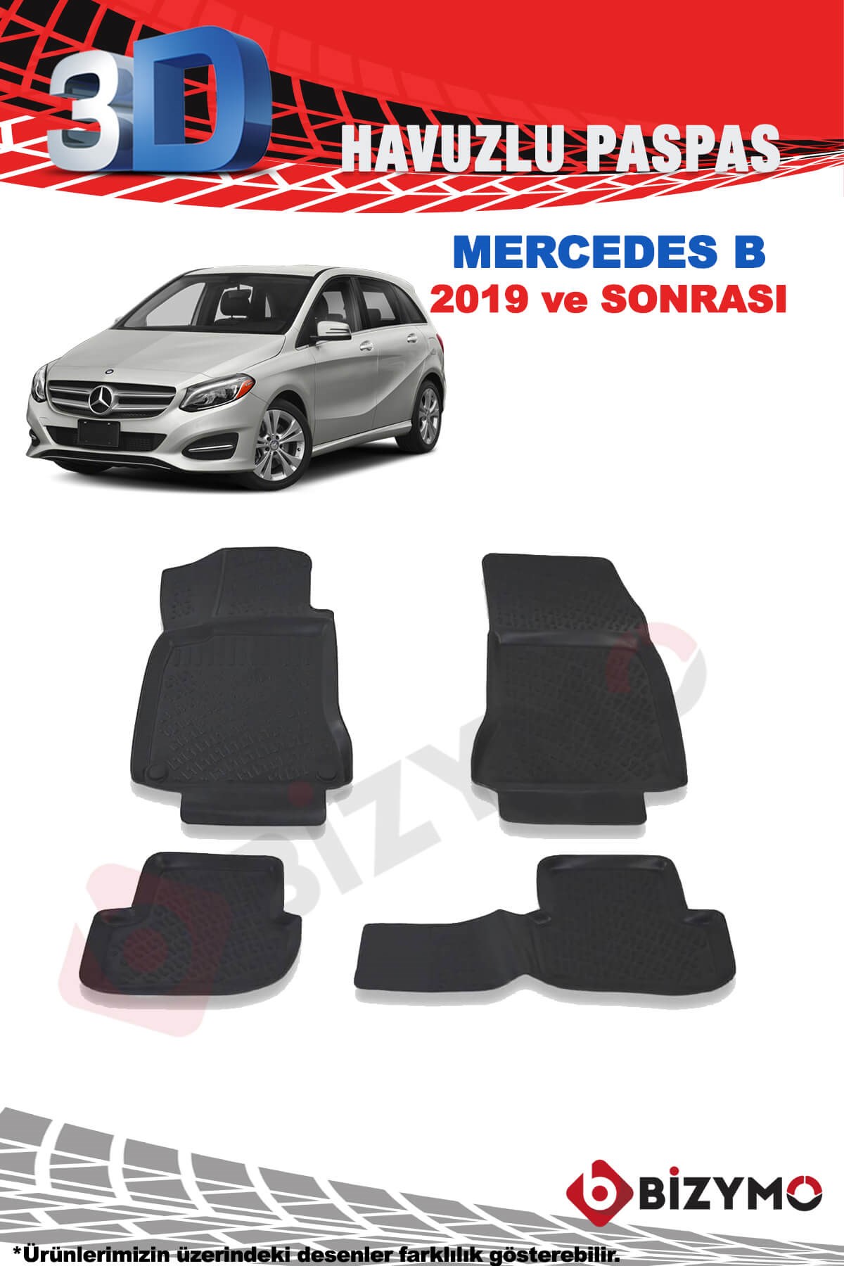 Mercedes B Serisi 2019 ve Sonrası 3D Havuzlu Paspas Takımı Bizymo
