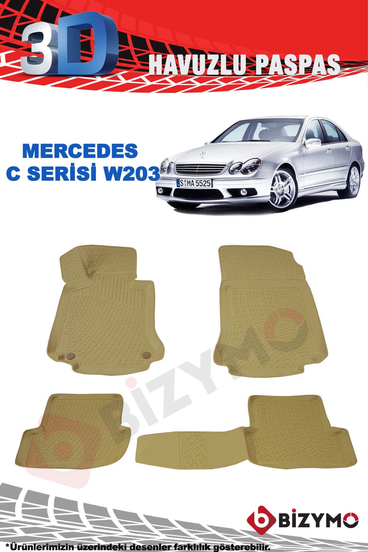 Mercedes C Serisi W203 3D Havuzlu Bej Paspas Takımı Bizymo