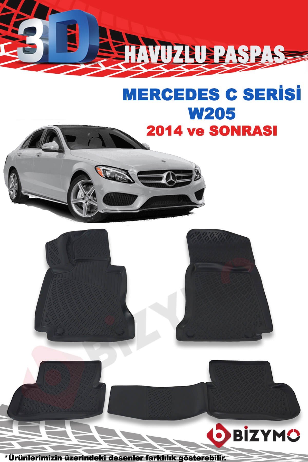 Mercedes C Serisi W205 2014 Ve Sonrası 3D Paspas Takımı Bizymo