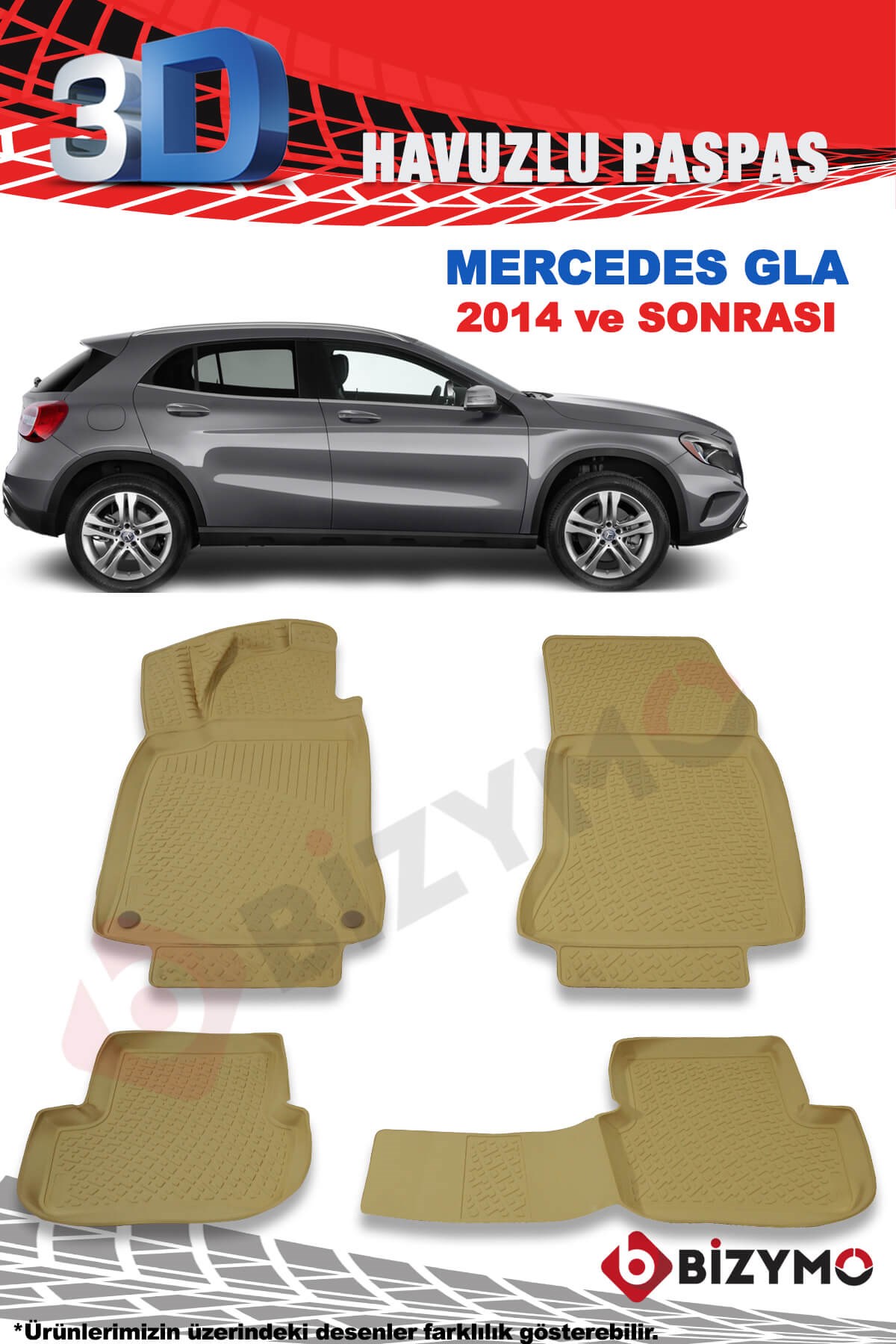 Mercedes GLA 2014 Ve Sonrası 3D Bej Paspas Takımı Bizymo