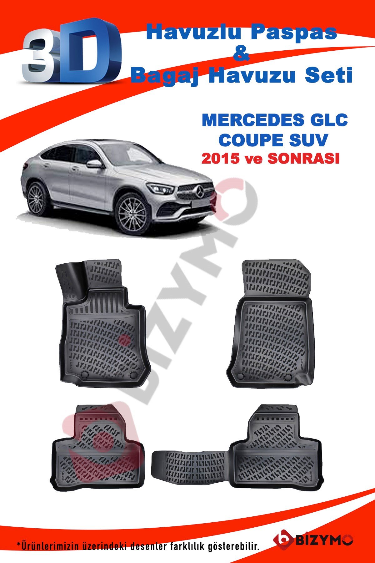 Mercedes GLC Coupe Suv 2015+ 3D Havuzlu Paspas Bizymo