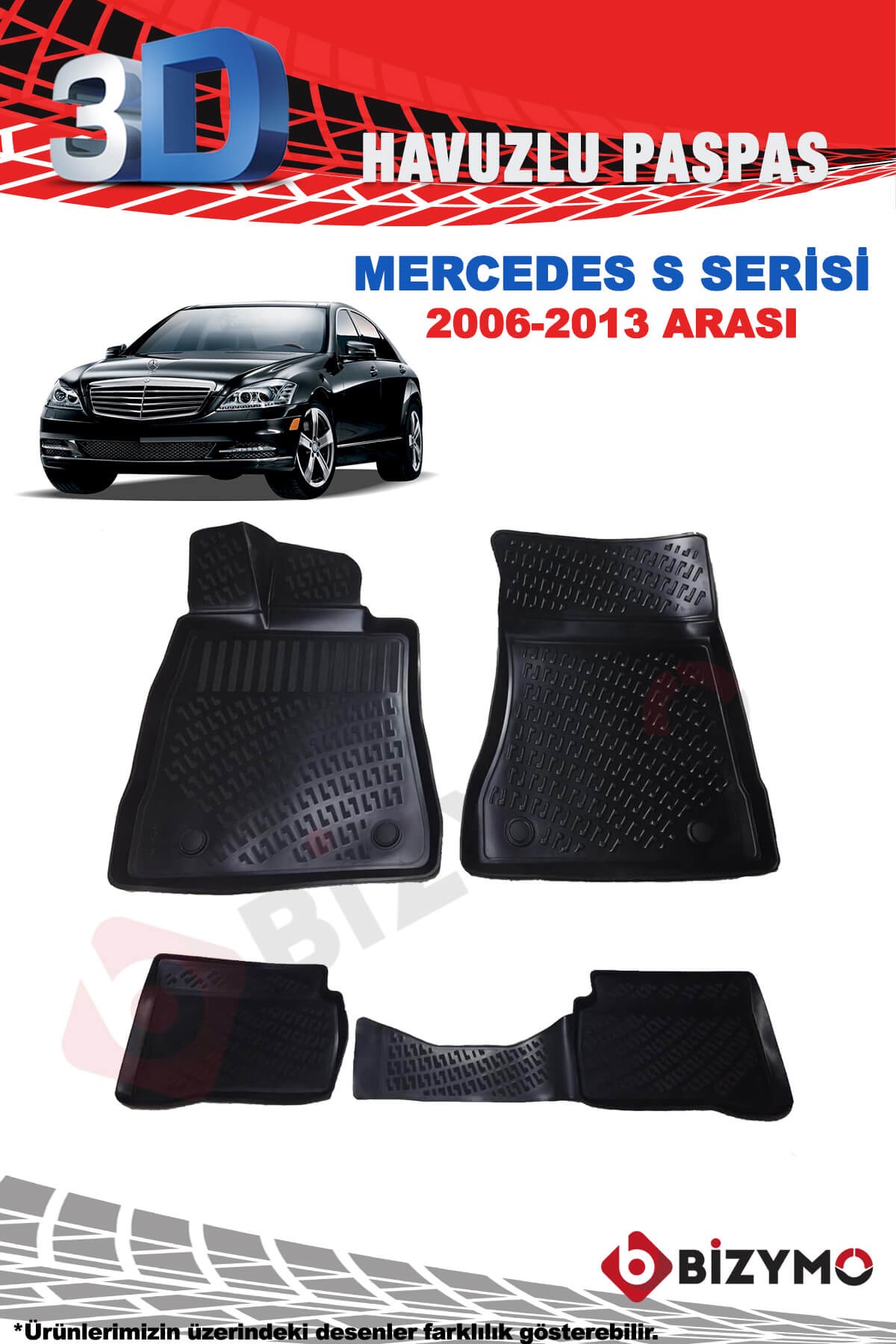 Mercedes S Serisi W221 2006-2013 3D Havuzlu Paspas Takımı Bizymo
