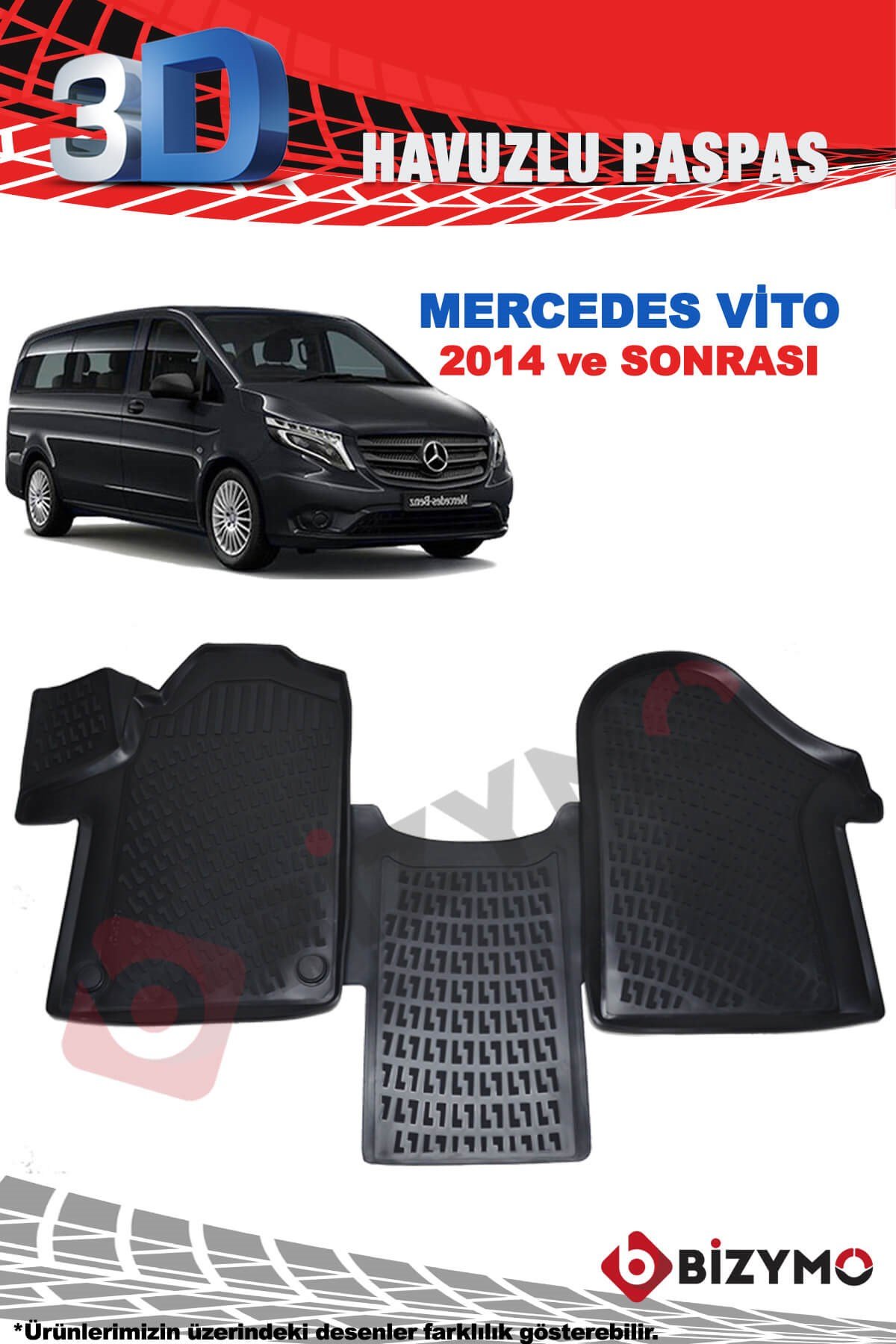 Mercedes Vito 2014 ve Sonrası 3D Havuzlu Paspas Takımı Bizymo