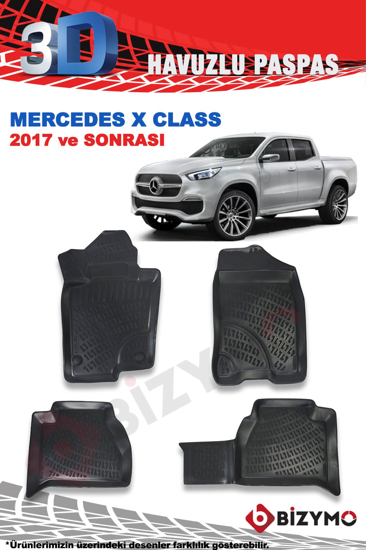 Mercedes X Class 2017 Ve Sonrası 3D Paspas Takımı Bizymo