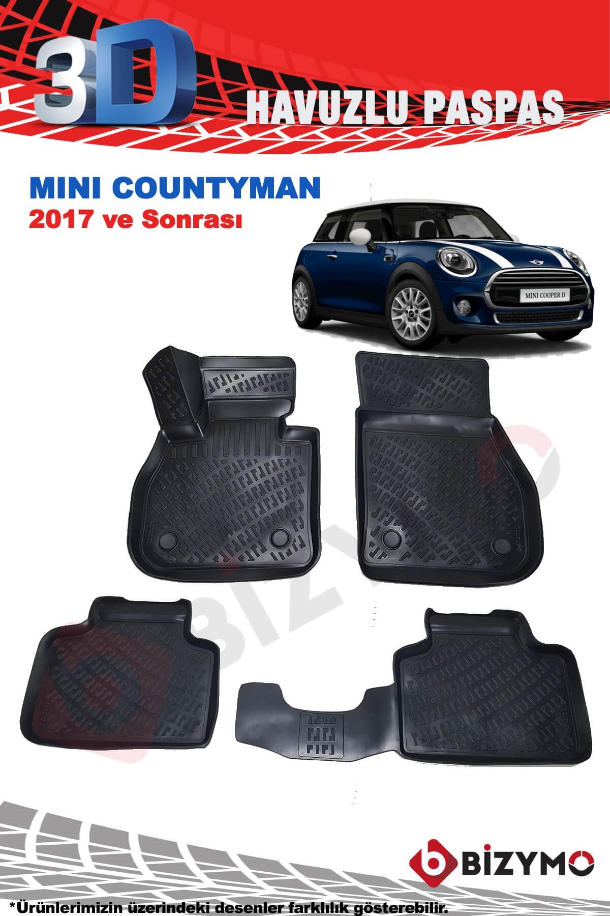 Mini Cooper Countryman 2017+ 3D Havuzlu Paspas Takımı Bizymo