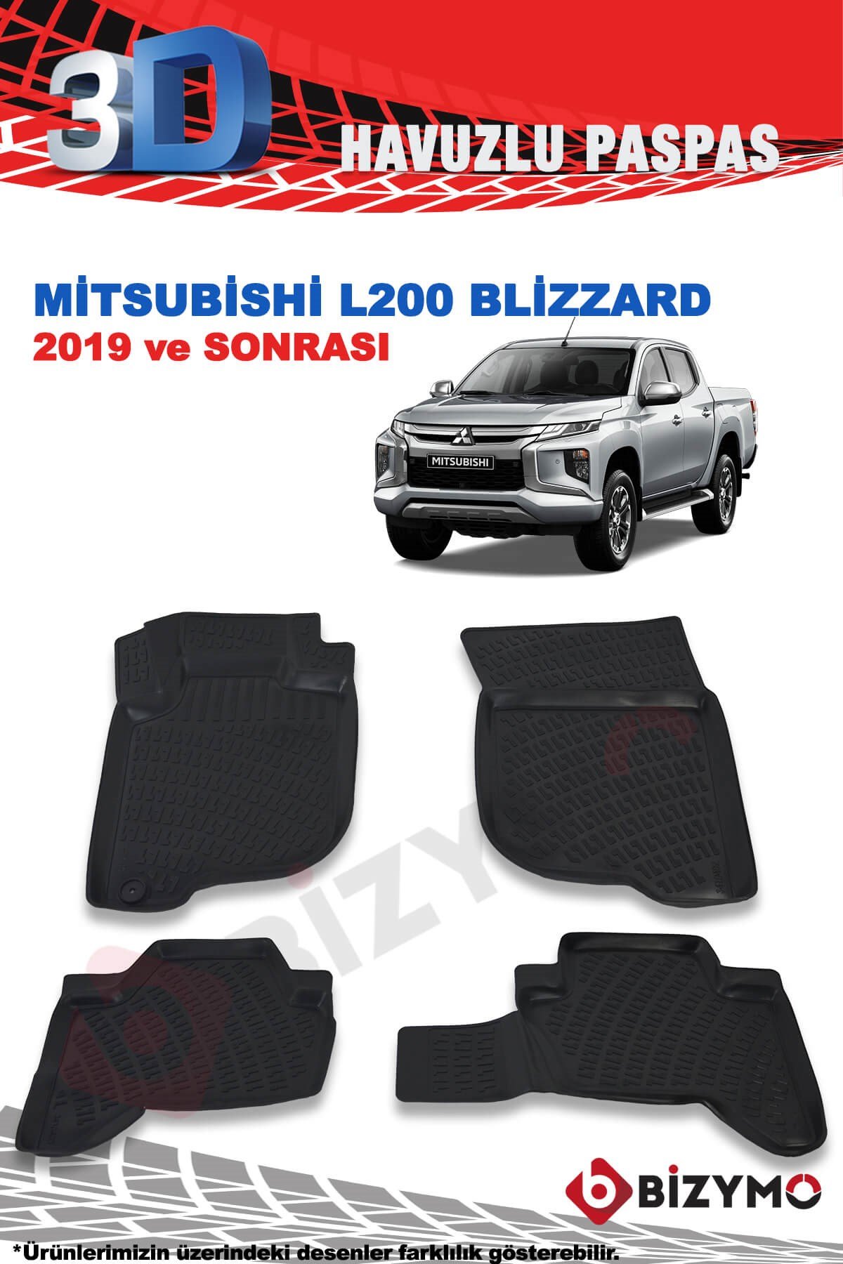 Mitsubishi L200 Bilizard 2019+ 3D Havuzlu Paspas Takımı Bizymo