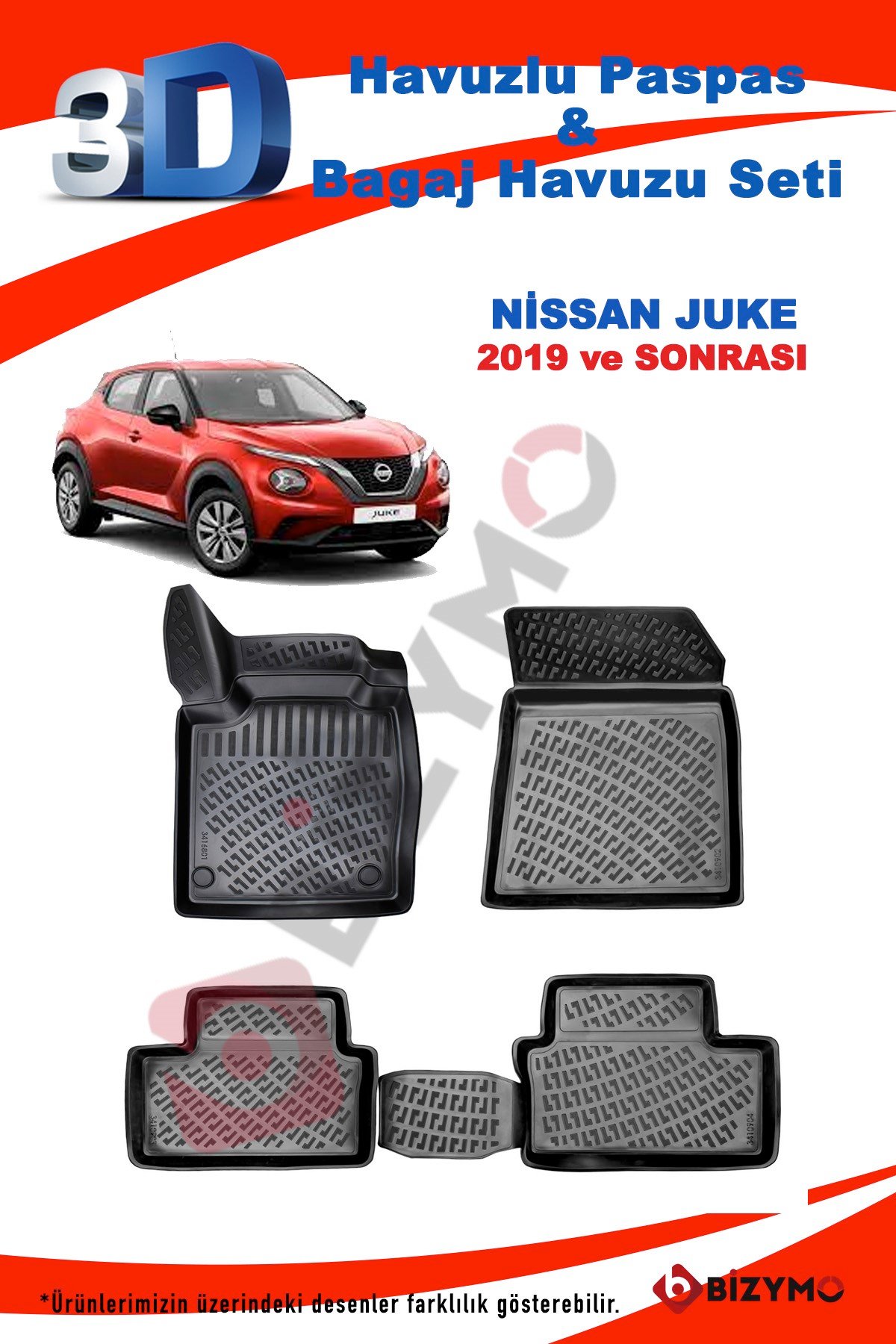 Nissan Juke 2019 ve Sonrası 3D Havuzlu Paspas Bizymo