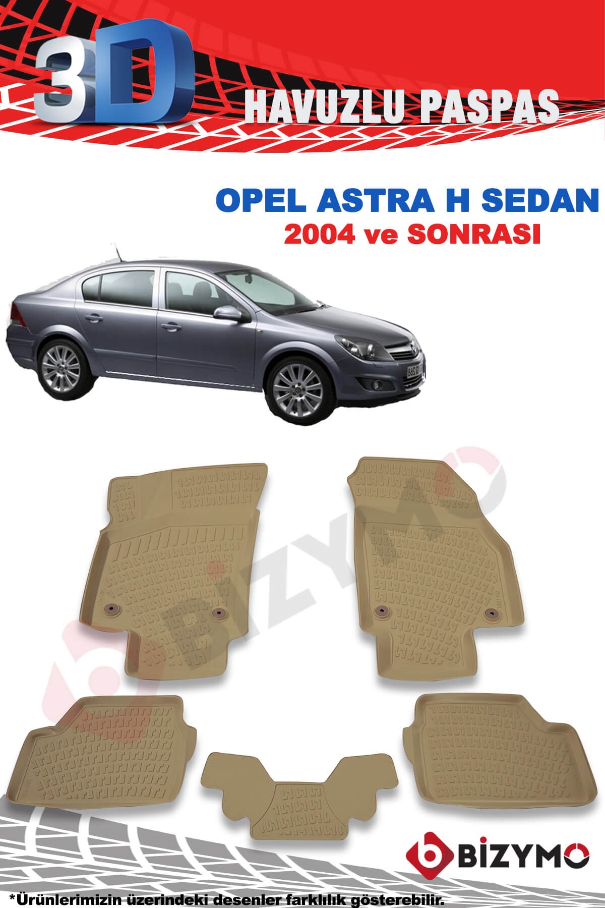 Opel Astra H Sedan 2004 Ve Sonrası 3D Bej Paspas Takımı Bizymo