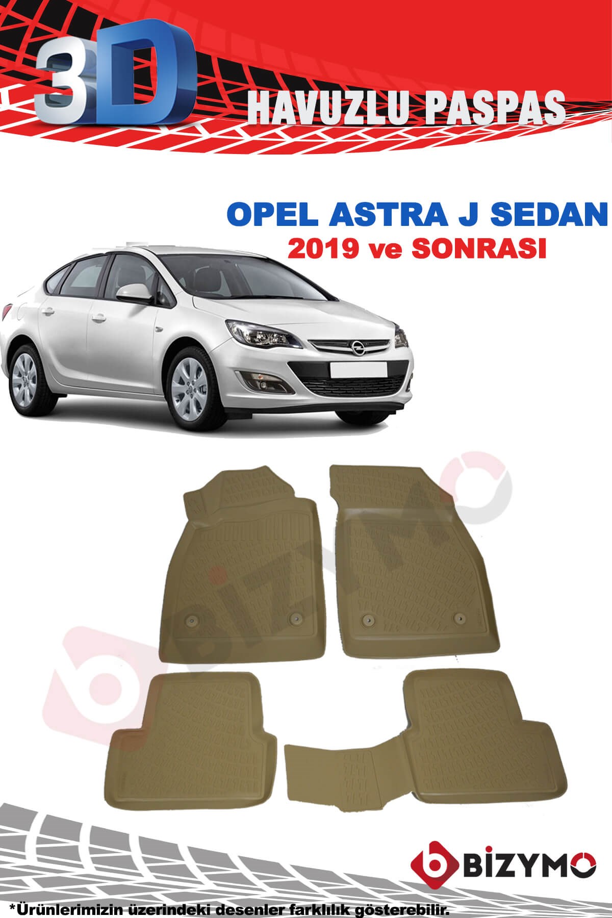 Opel Astra J Sedan 2019 ve Sonrası 3D Bej Paspas Takımı Bizymo