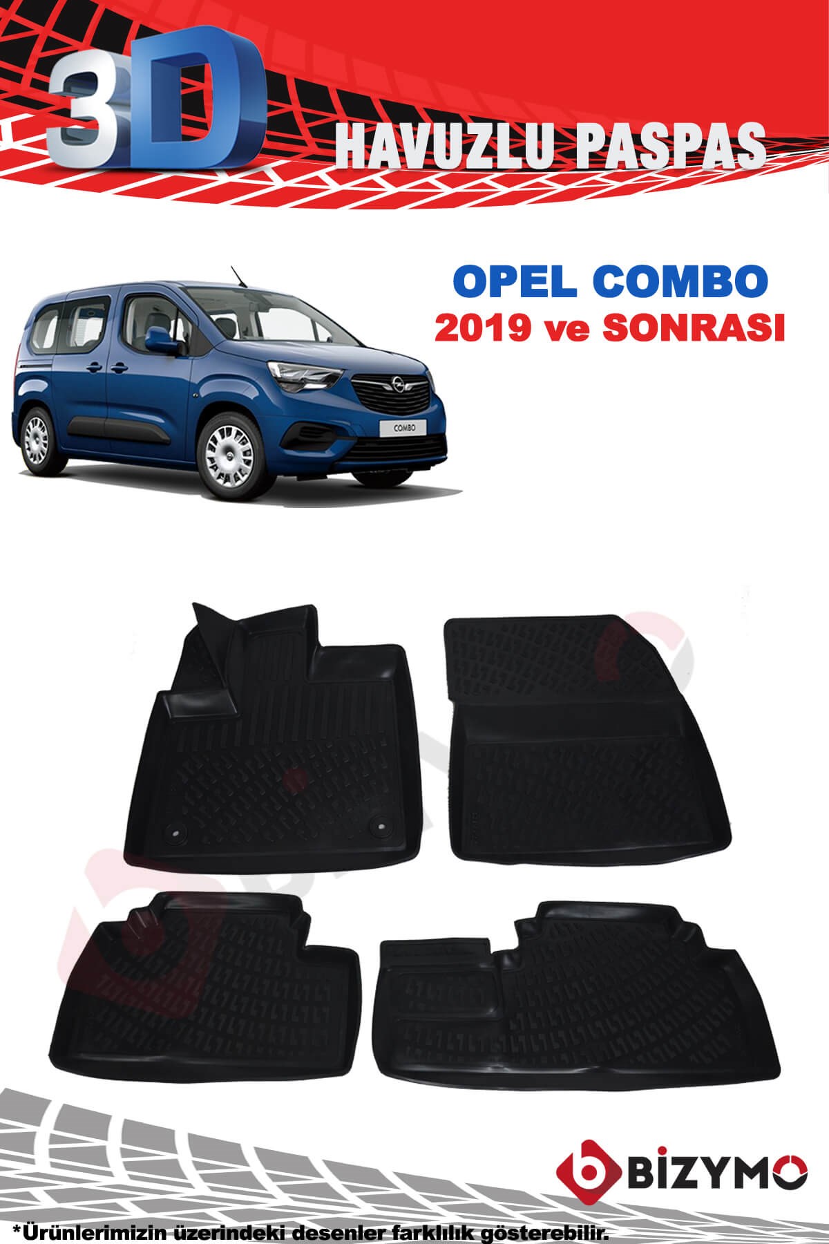 Opel Combo 2019 ve Sonrası 3D Havuzlu Paspas Takımı Bizymo