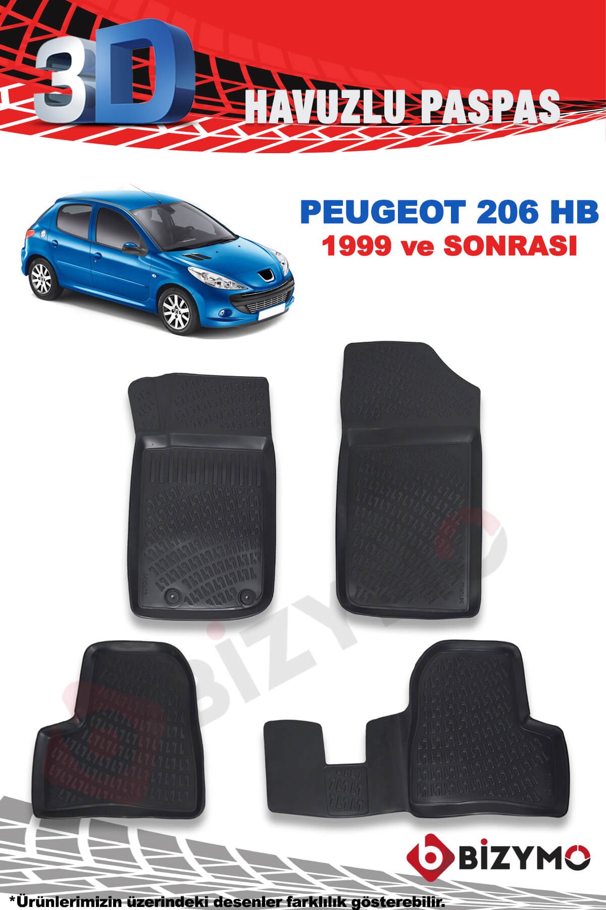 Peugeot 206 Hb 1999 Ve Sonrası 3D Paspas Takımı Bizymo