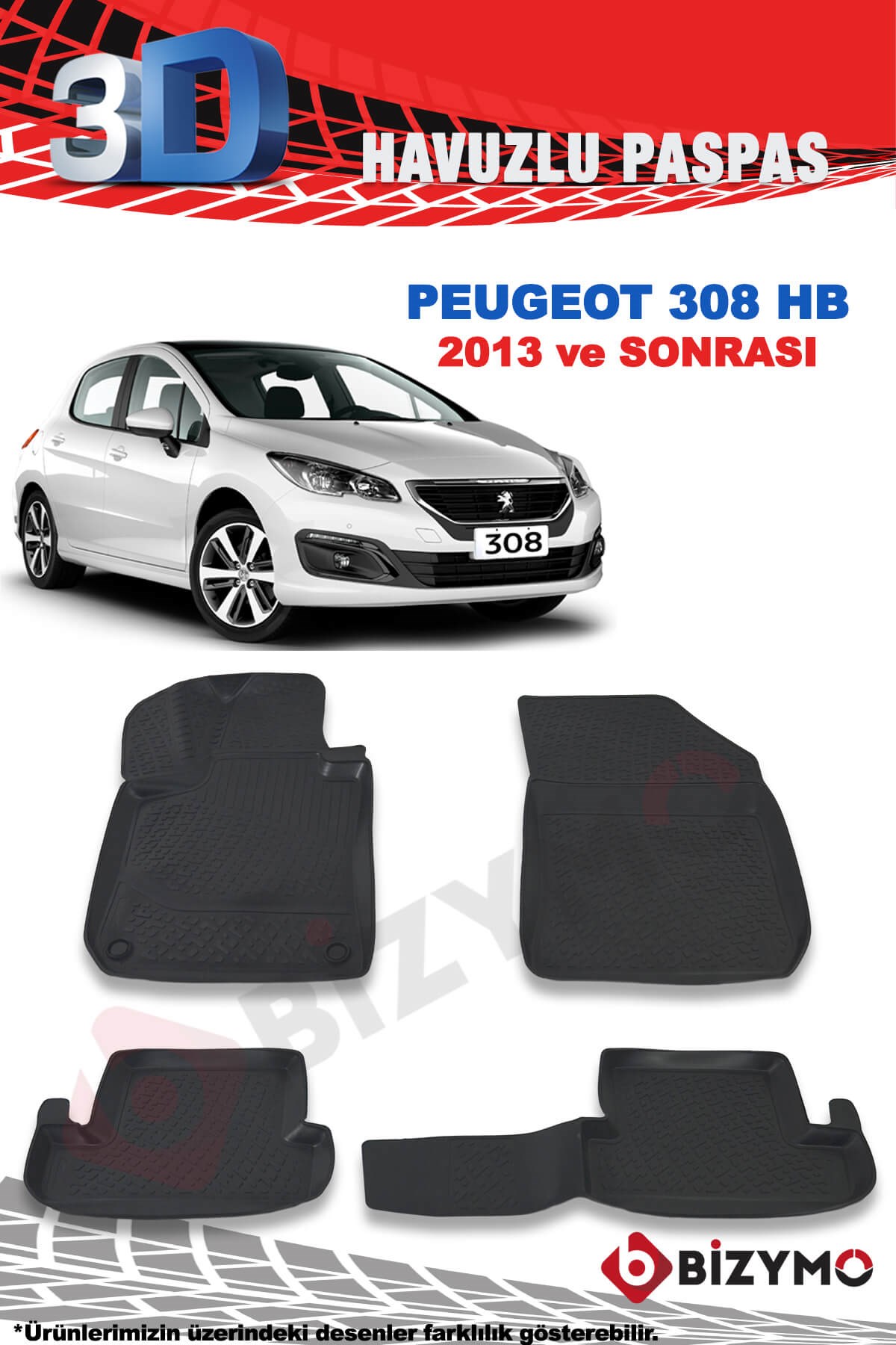 Peugeot 308 Hb 2013 Ve Sonrası 3D Paspas Takımı Bizymo