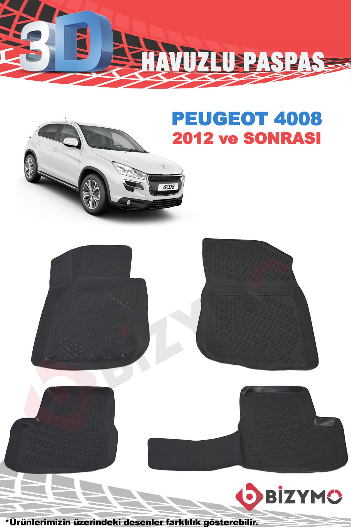Peugeot 4008 2012 ve Sonrası 3D Havuzlu Paspas Takımı