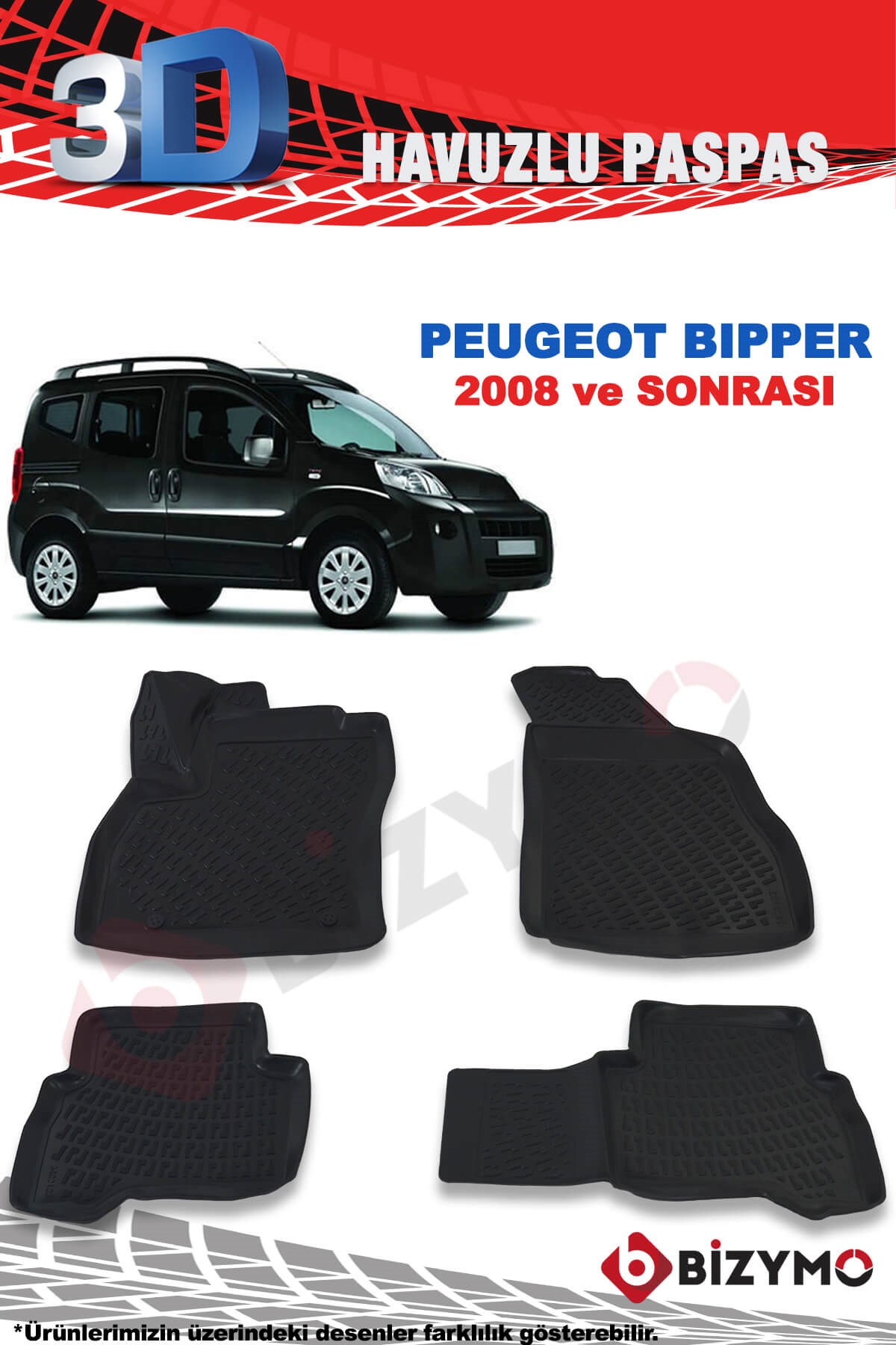 Peugeot Bipper 2008 Ve Sonrası 3D Paspas Takımı Bizymo