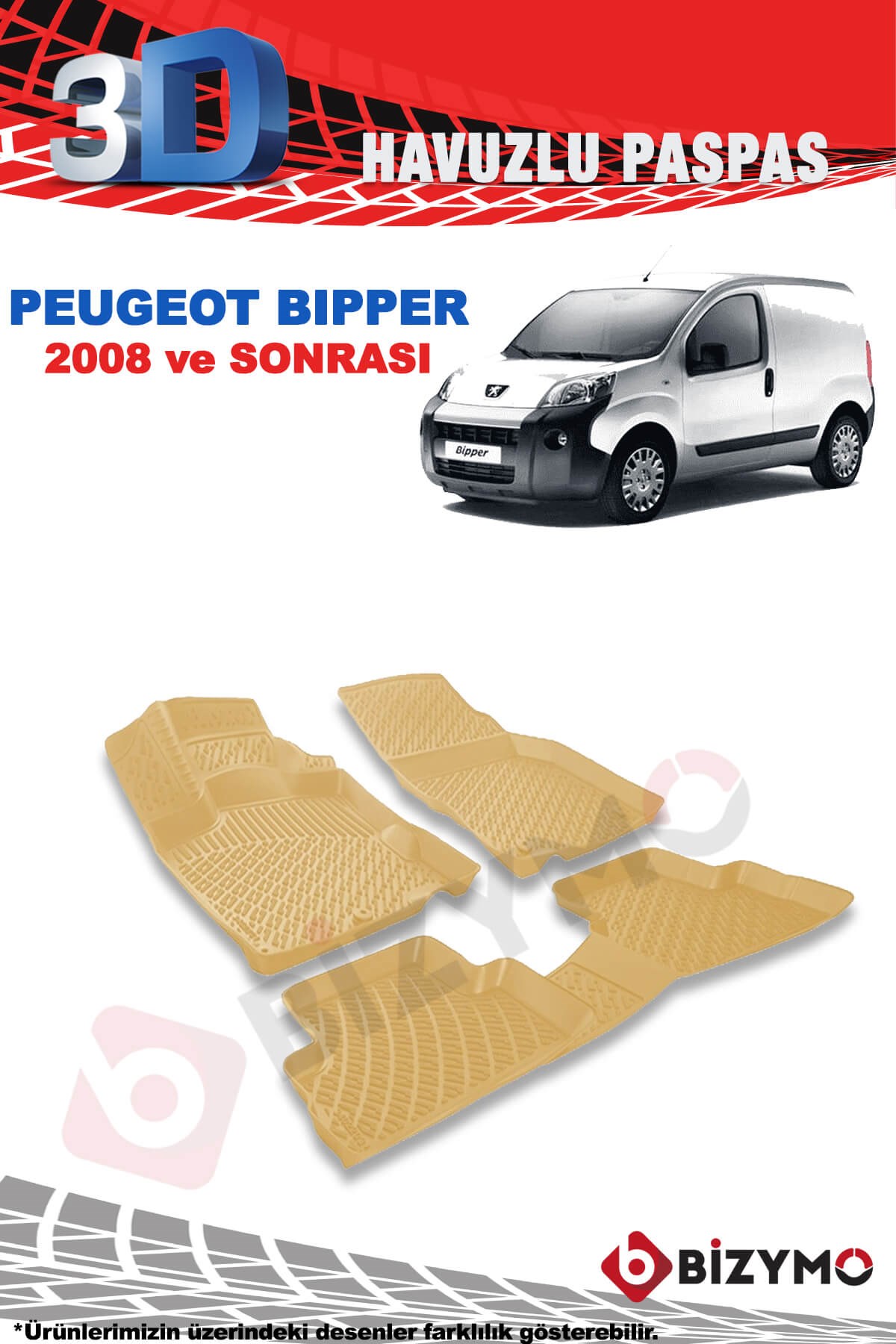 Peugeot Bipper 2008 ve Sonrası Havuzlu Bej Paspas Bizymo