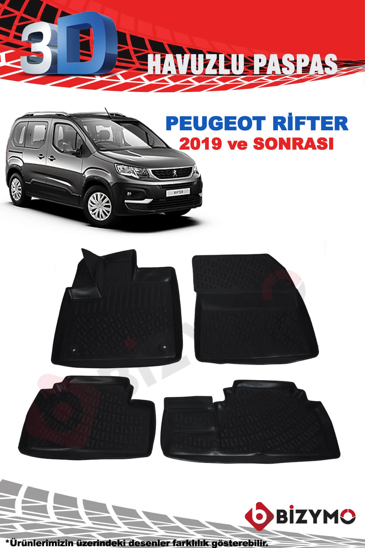 Peugeot Rifter 2019 ve Sonrası 3D Havuzlu Paspas Takımı Bizymo