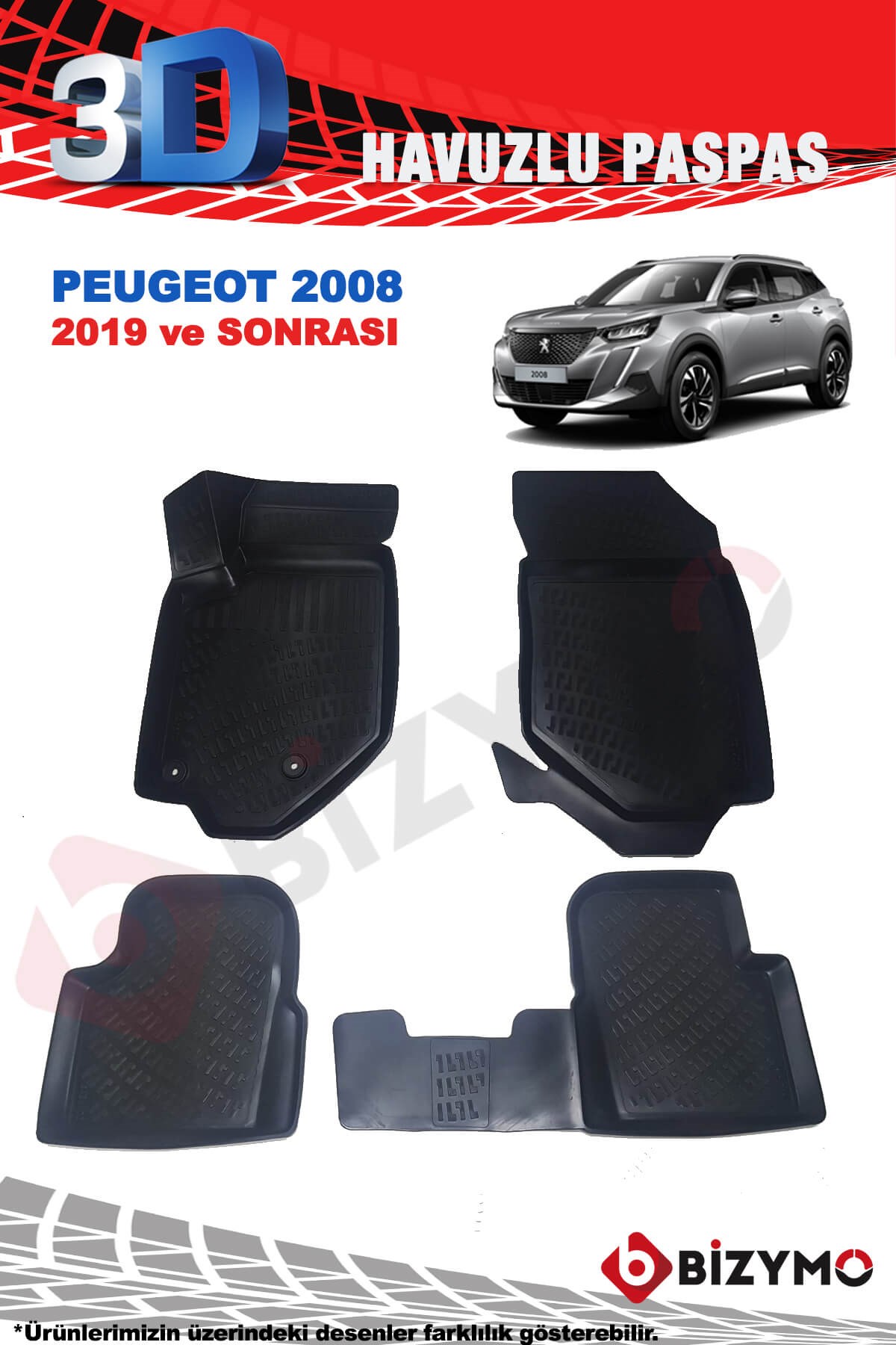 Peugeot Yeni 2008 2019 ve Sonrası 3D Havuzlu Paspas Takımı Bizymo