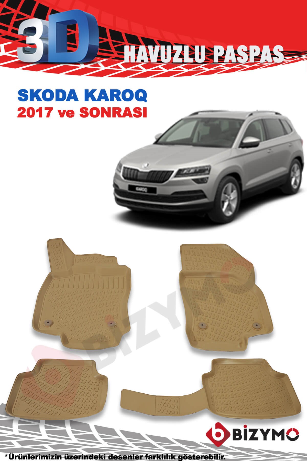 Skoda Karoq 2017 Ve Sonrası 3D Bej Paspas Takımı Bizymo