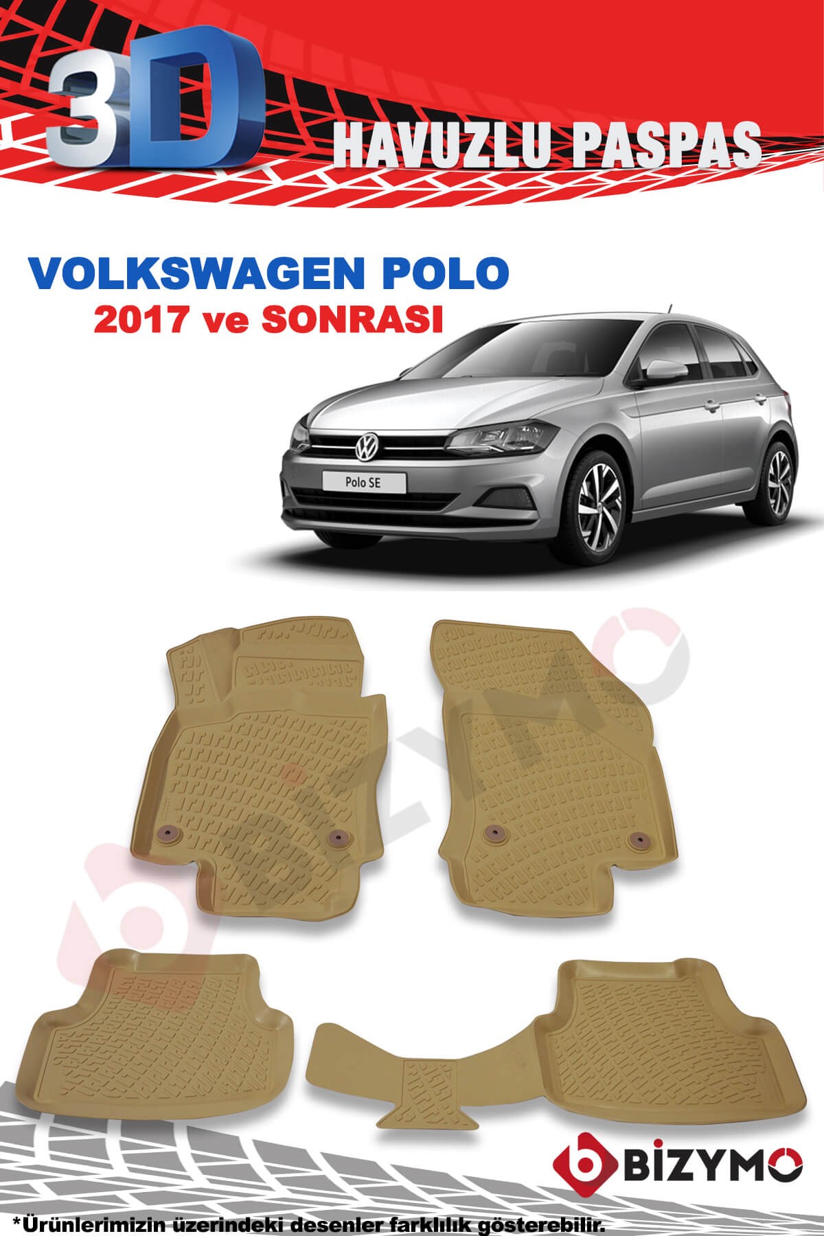 Volkswagen Polo 2017 Ve Sonrası 3D Bej Paspas Takımı Bizymo