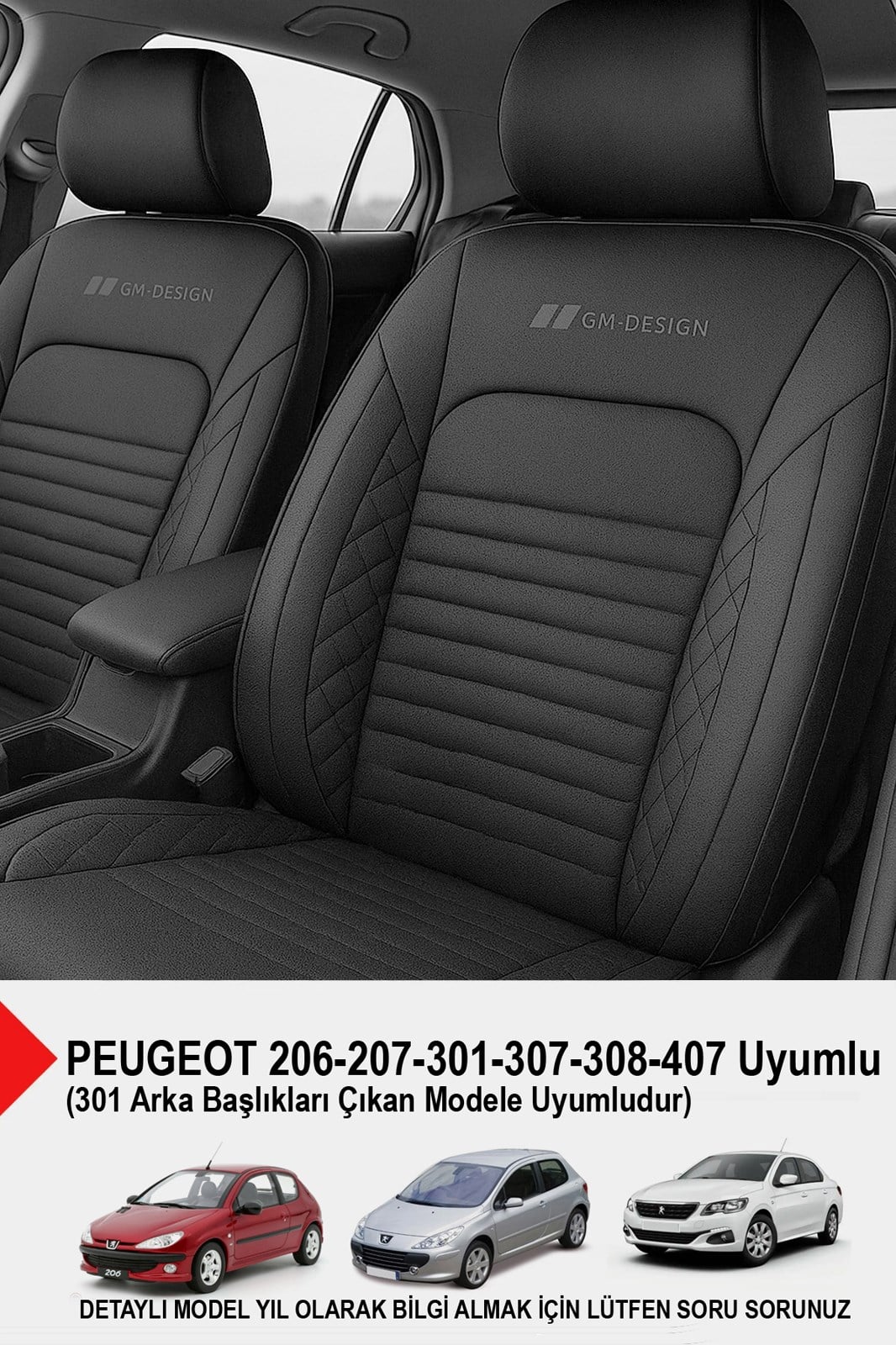  İstanbul Serisi Siyah Deri Oto Koltuk Kılıfı (PEUGEOT 206-207-208-306-307-407- Uyumlu)