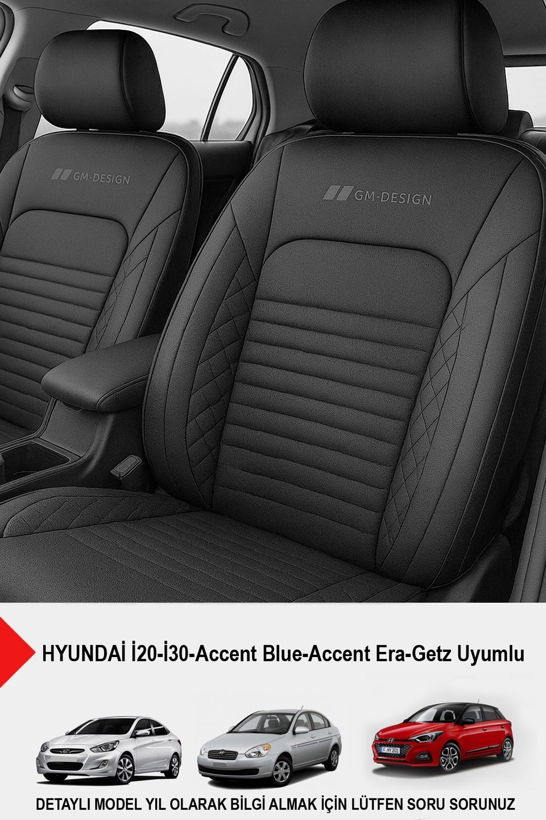  İstanbul Serisi Siyah Deri Oto Koltuk Kılıfı (HYUNDAİ İ20-İ30-Accent-Blue-Era-Getz Uyumlu)