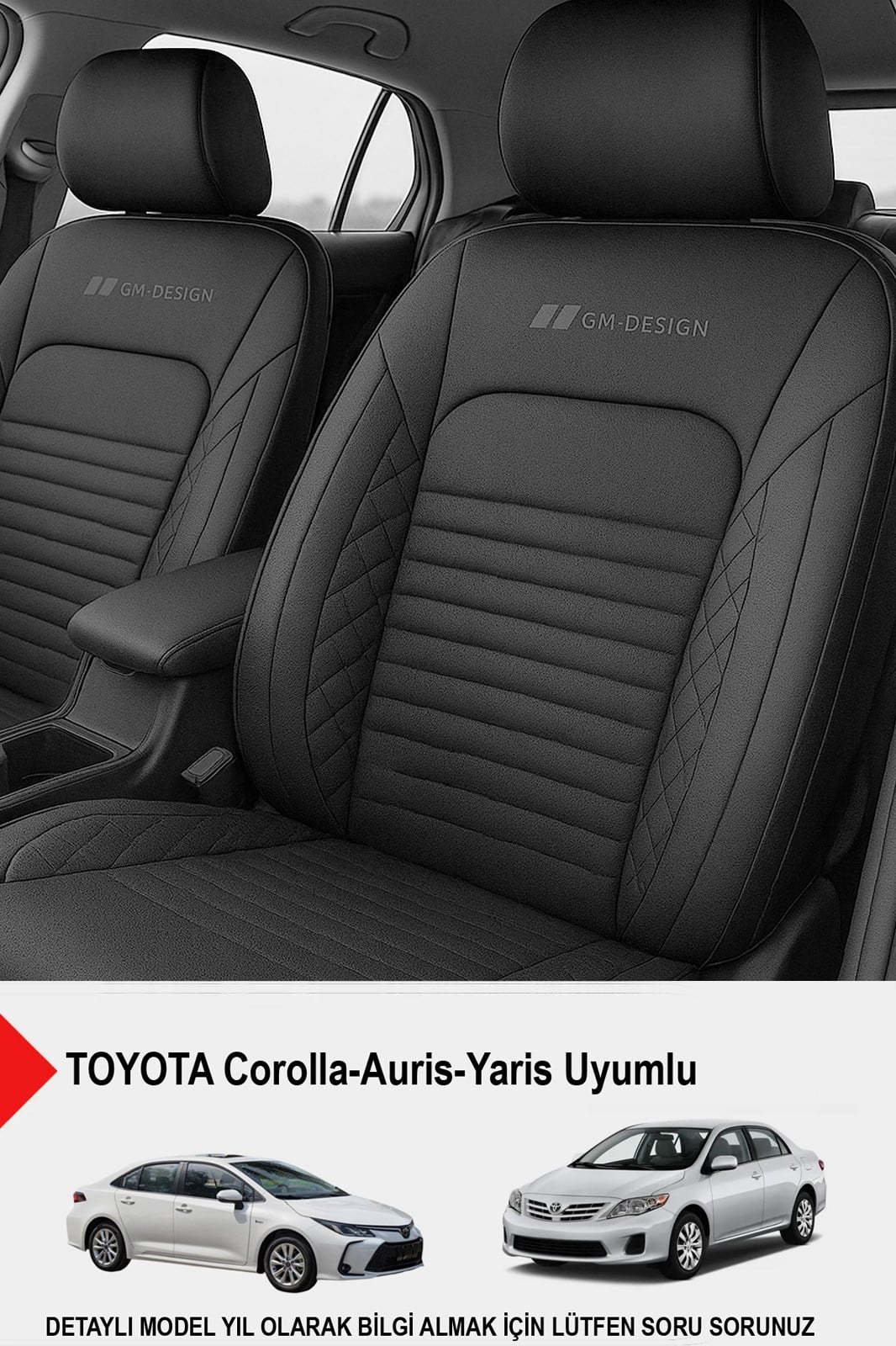  İstanbul Serisi Siyah Deri Oto Koltuk Kılıfı (TOYOTA Corolla-Auris-Yaris Uyumlu)