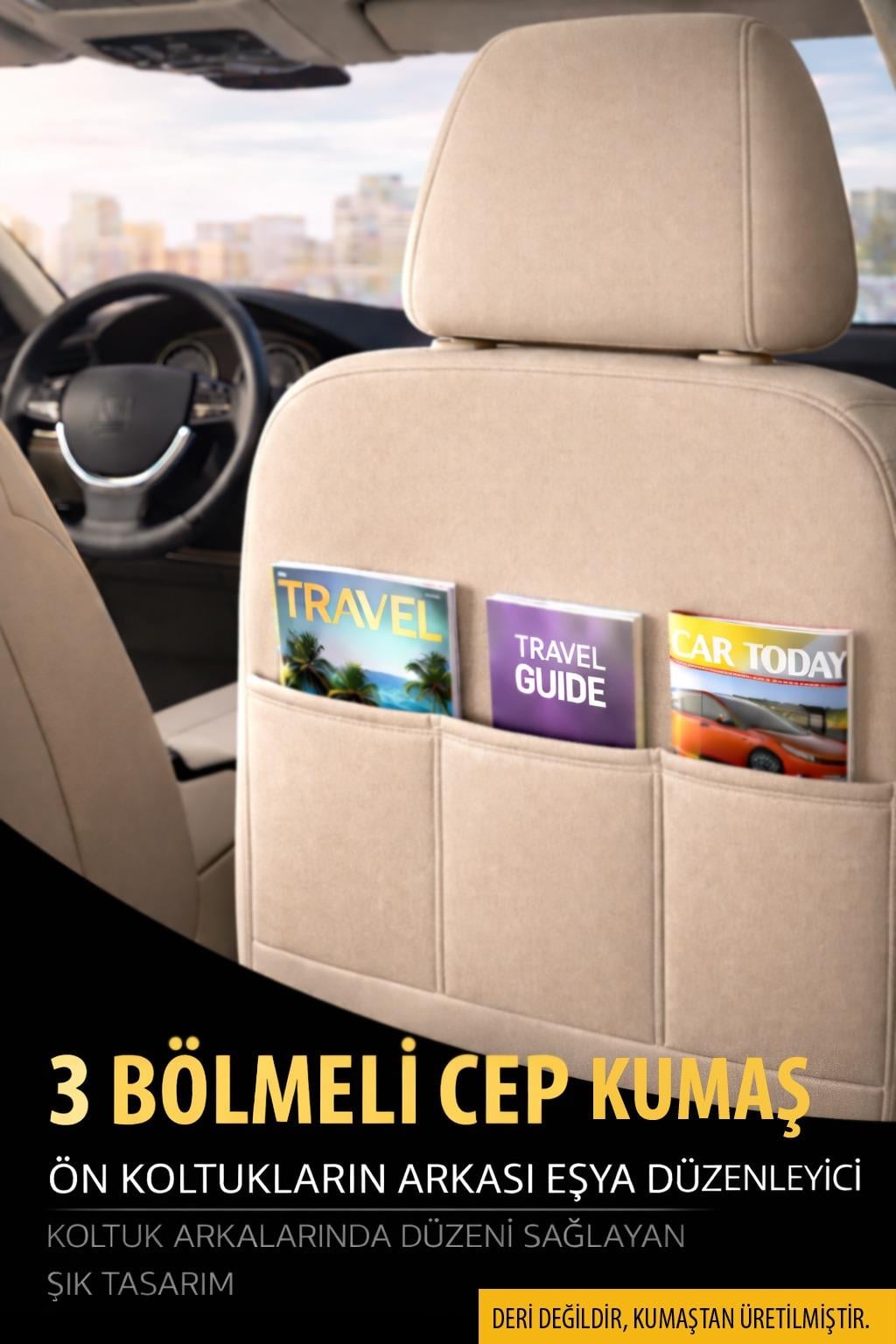 Alcantara Serisi Lüks Üniversal Bej Oto Koltuk Kılıfı - 5 Kotuk Tam Set