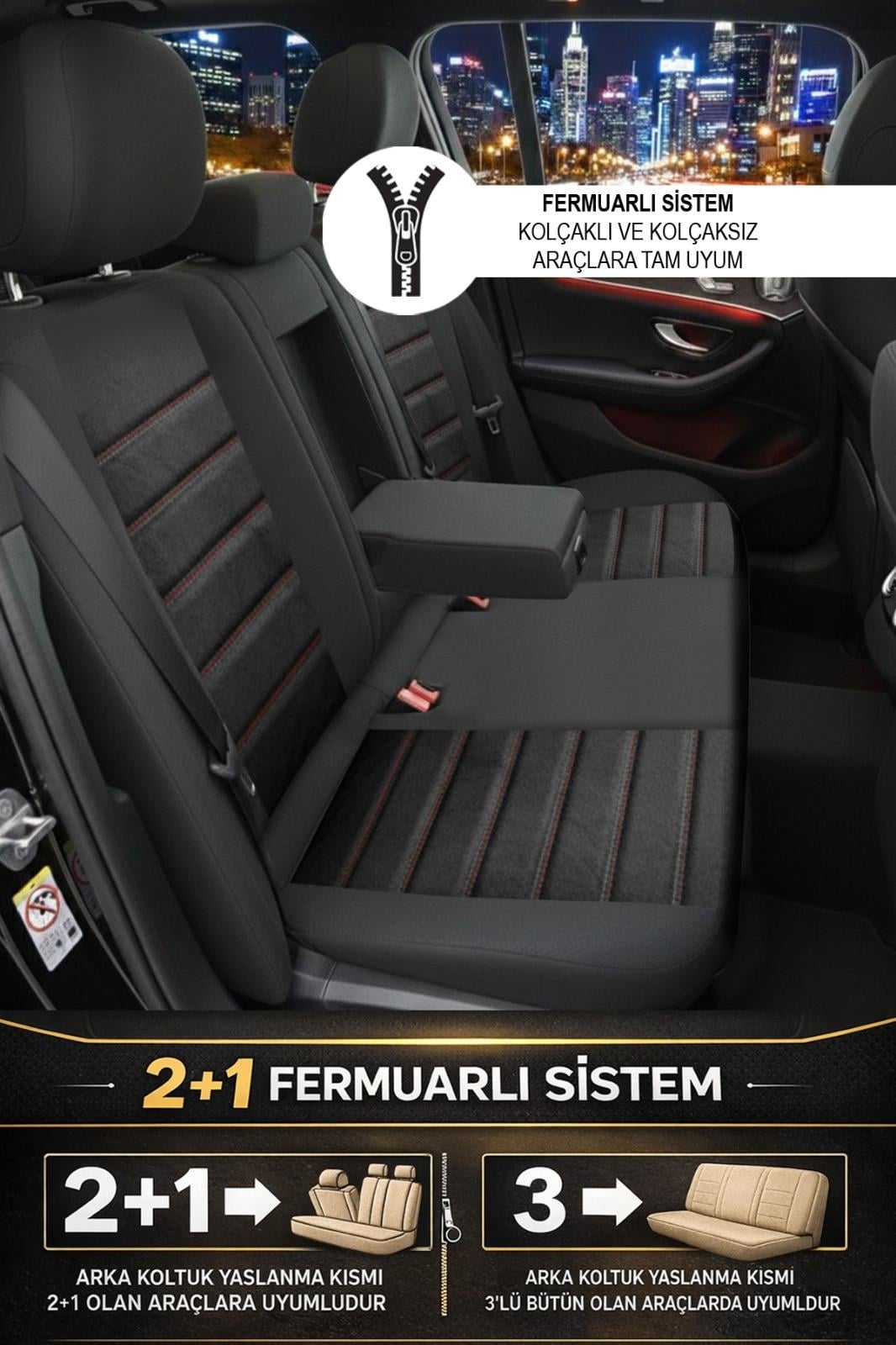 Alcantara Serisi Lüks Üniversal Kırmızı Oto Koltuk Kılıfı - 5 Kotuk Tam Set