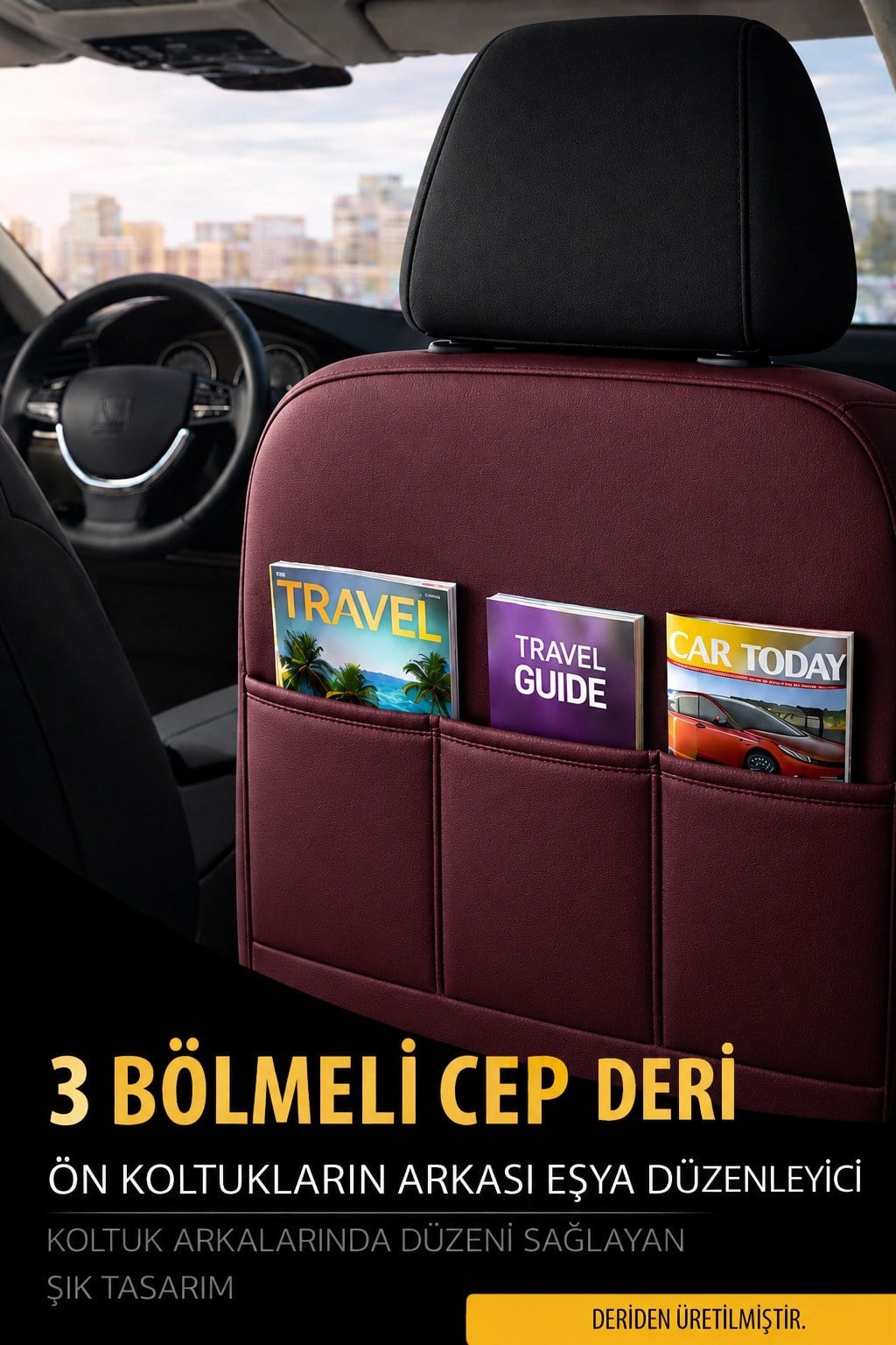 Arenza Serisi Lüks Bordo Üniversal Oto Koltuk Kılıfı - 5 Koltuk Tam Set