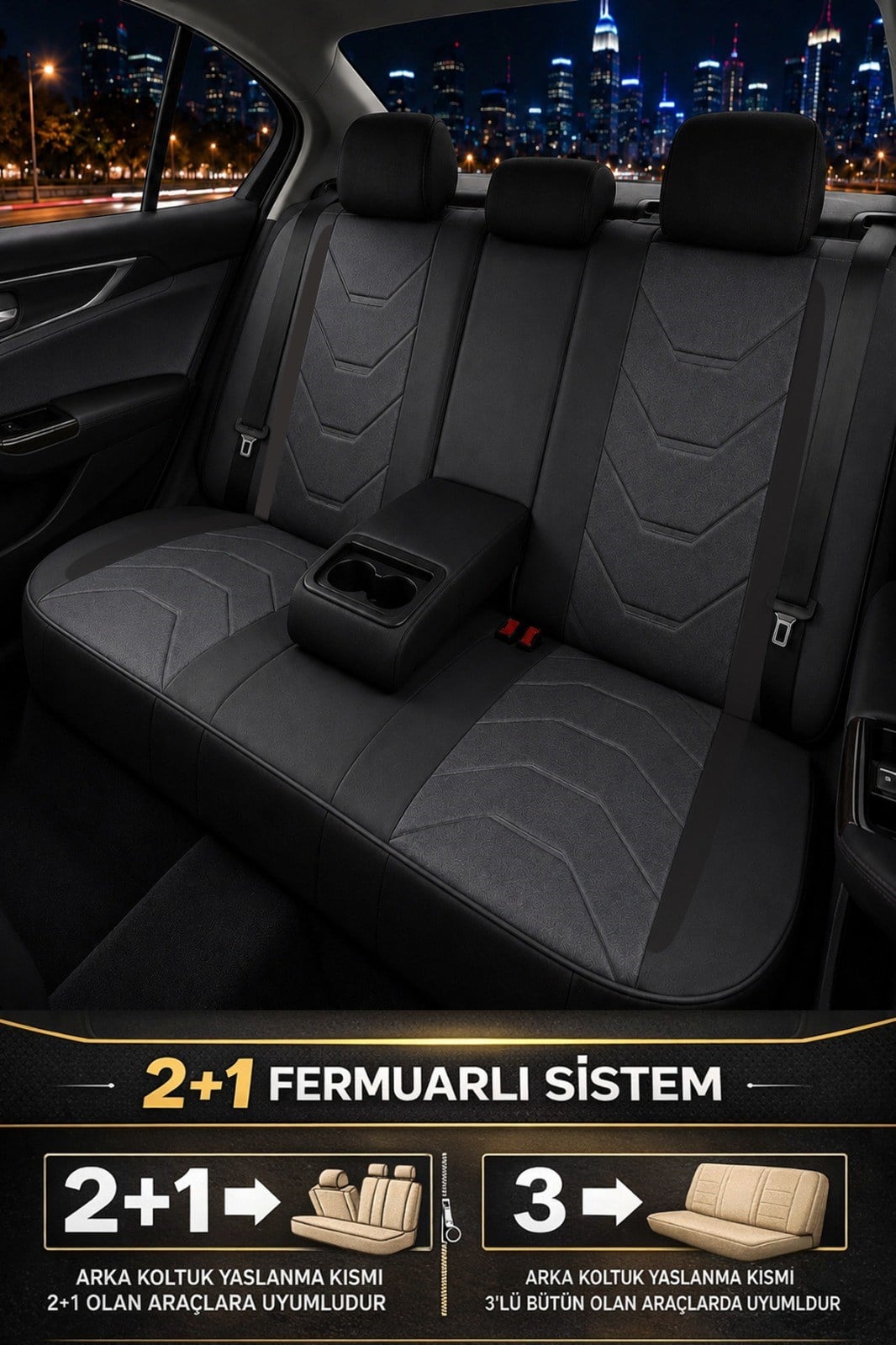 Arenza Serisi Lüks Füme Üniversal Oto Koltuk Kılıfı - 5 Koltuk Tam Set