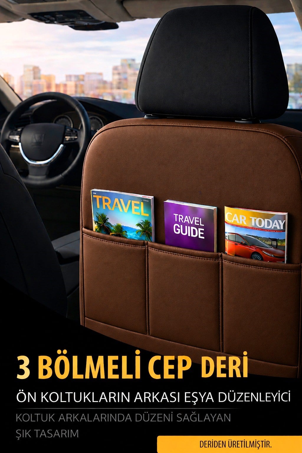 Arenza Serisi Lüks Kahve Üniversal Oto Koltuk Kılıfı - 5 Koltuk Tam Set