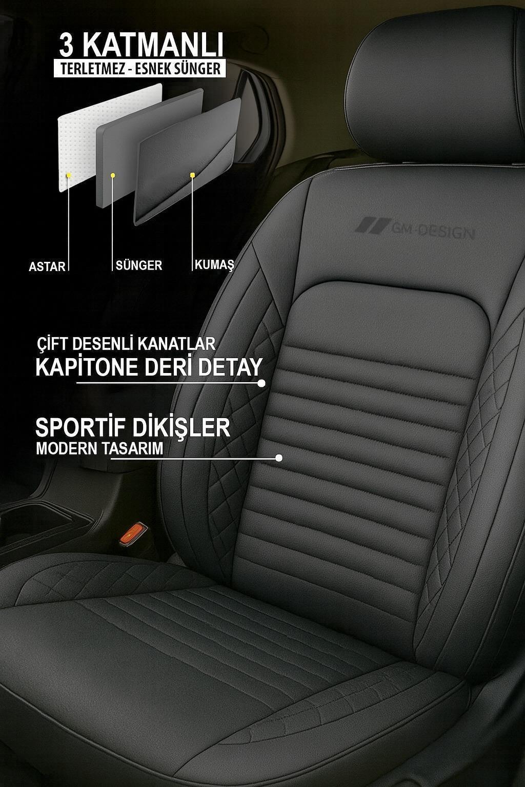 İstanbul Serisi Deri Üniversal Oto Koltuk Kılıfı - 5 Koltuk Tam Set