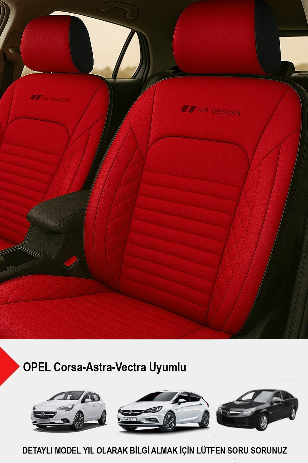İstanbul Serisi Kırmızı Deri Oto Koltuk Kılıfı (OPEL Corsa-Astra-Vectra Uyumlu)
